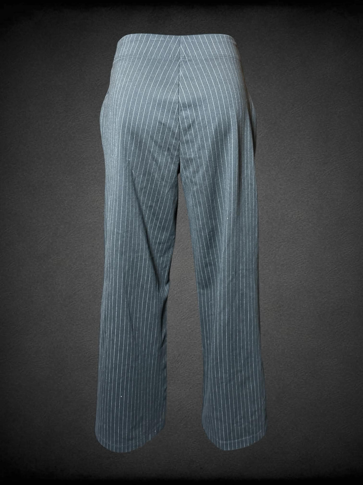 S Max Studio black high-waisted wide leg formal pants, with striped design, pockets, and stretch waist
