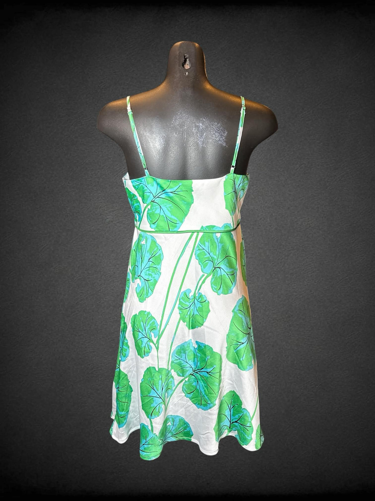M Diane Von Furstenberg white slip dress with green leaf pattern, and adjustable straps