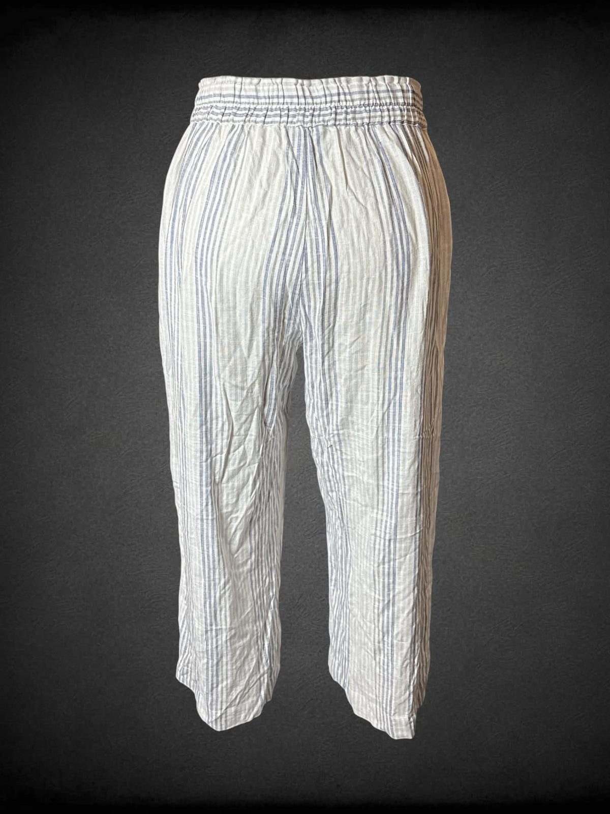 0X Dex NWT white pants with blue & grey striped design, pockets, and stretch waist