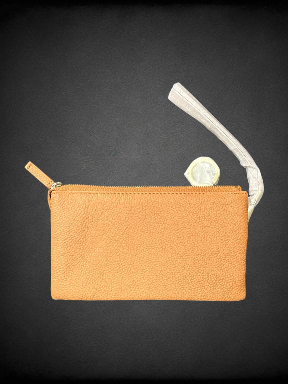 Fedon new in box tan leather hand bag with zipper pockets and wallet inside