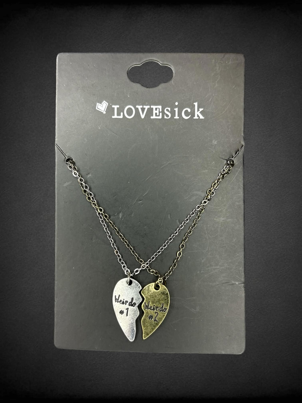 Lovesick new BFF necklaces with silver and gold “weirdo #1” and “weirdo #2” engraving