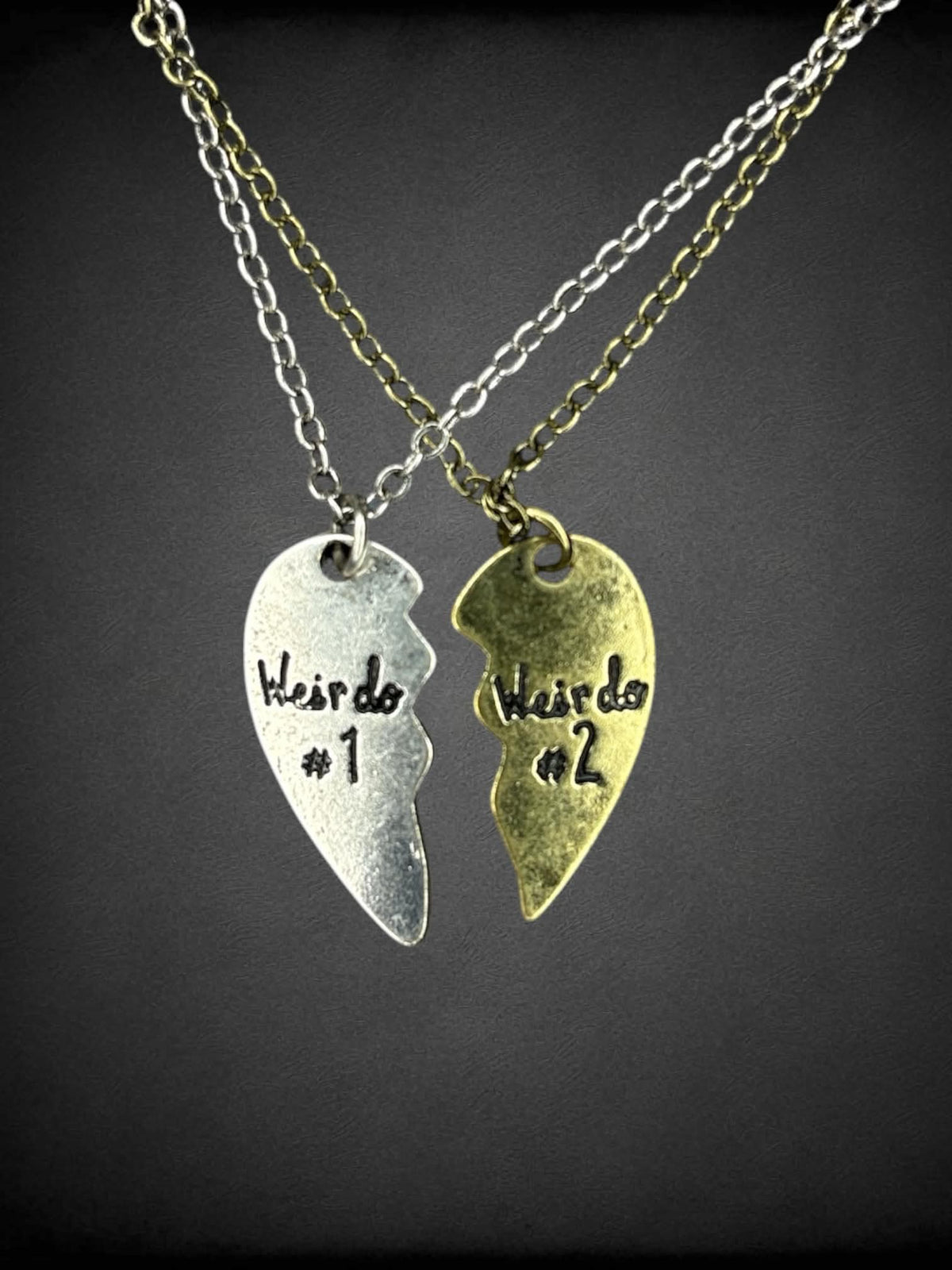 Lovesick new BFF necklaces with silver and gold “weirdo #1” and “weirdo #2” engraving