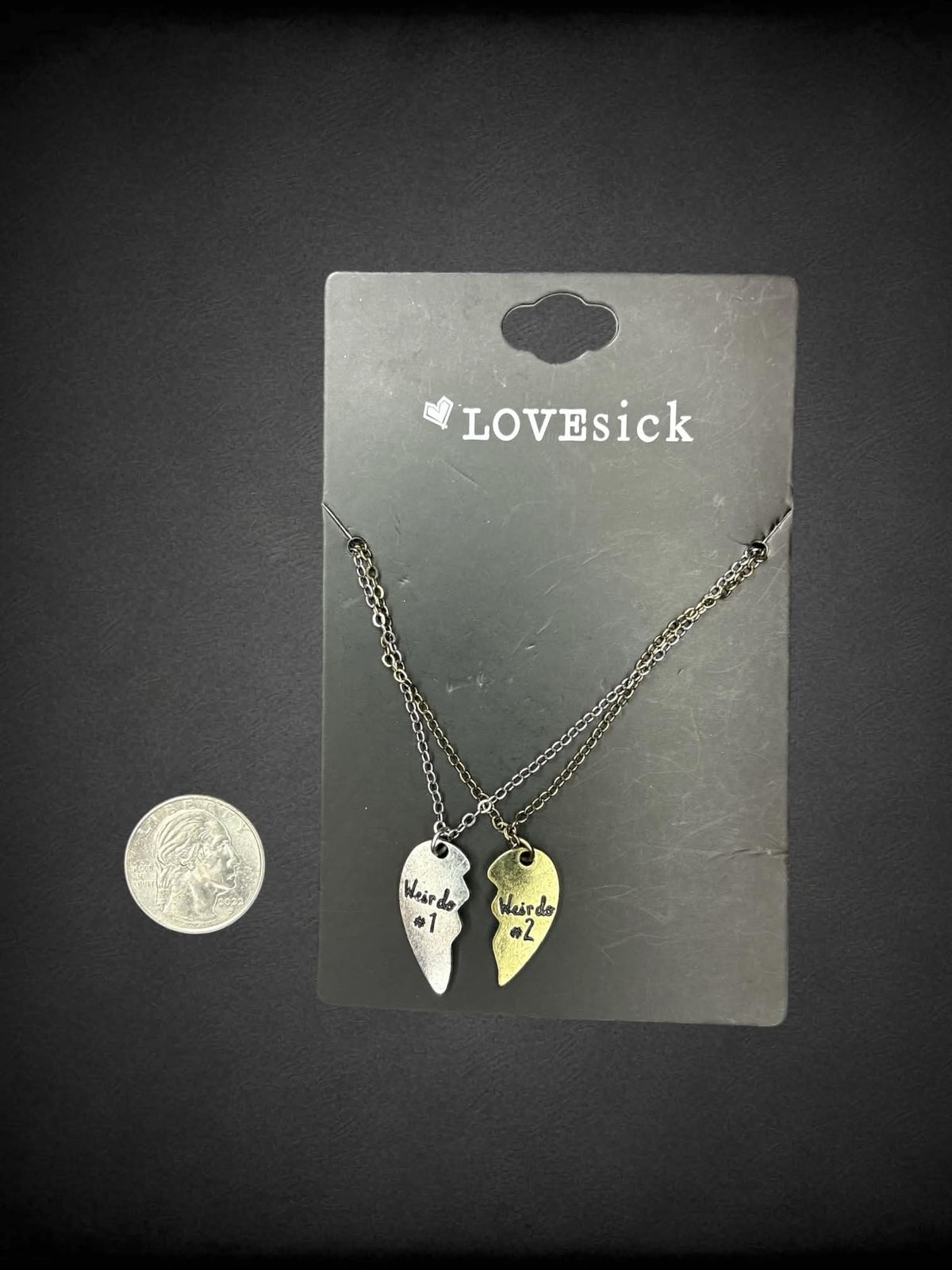 Lovesick new BFF necklaces with silver and gold “weirdo #1” and “weirdo #2” engraving