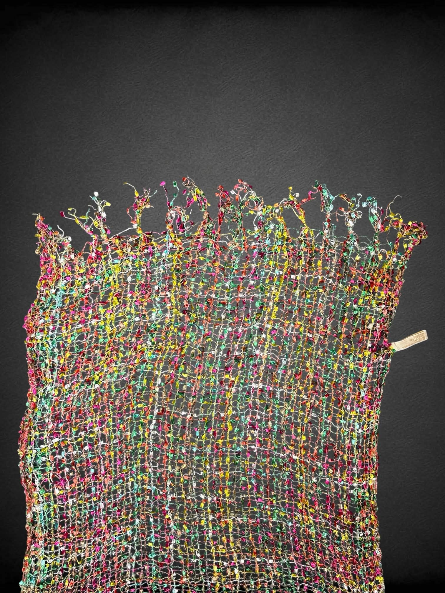 20 x 70 inch Collection Eighteen Y2K multicolor fishnet scarf with tassels