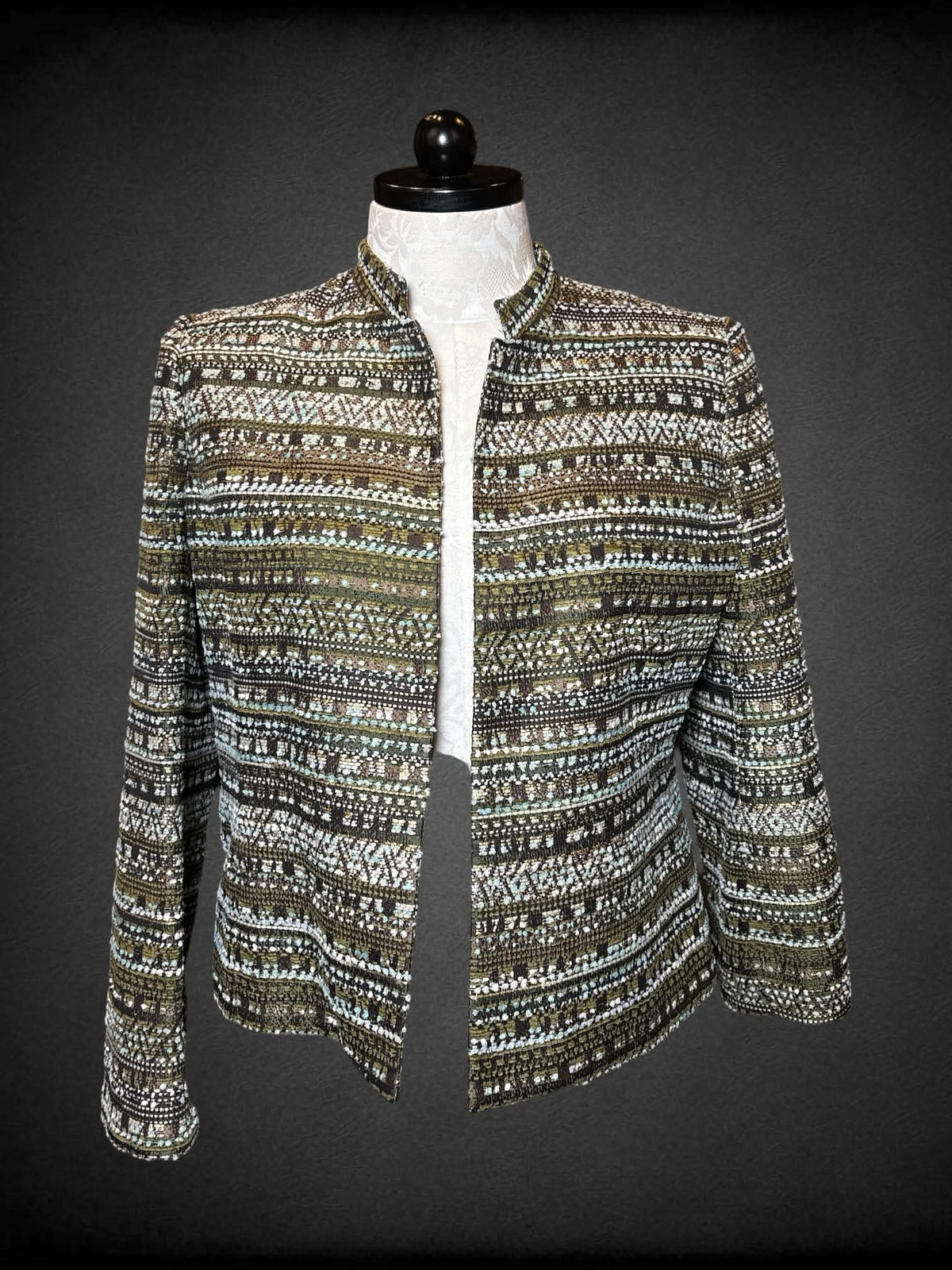 0X Ellen Tracy green & brown knit jacket with textured design