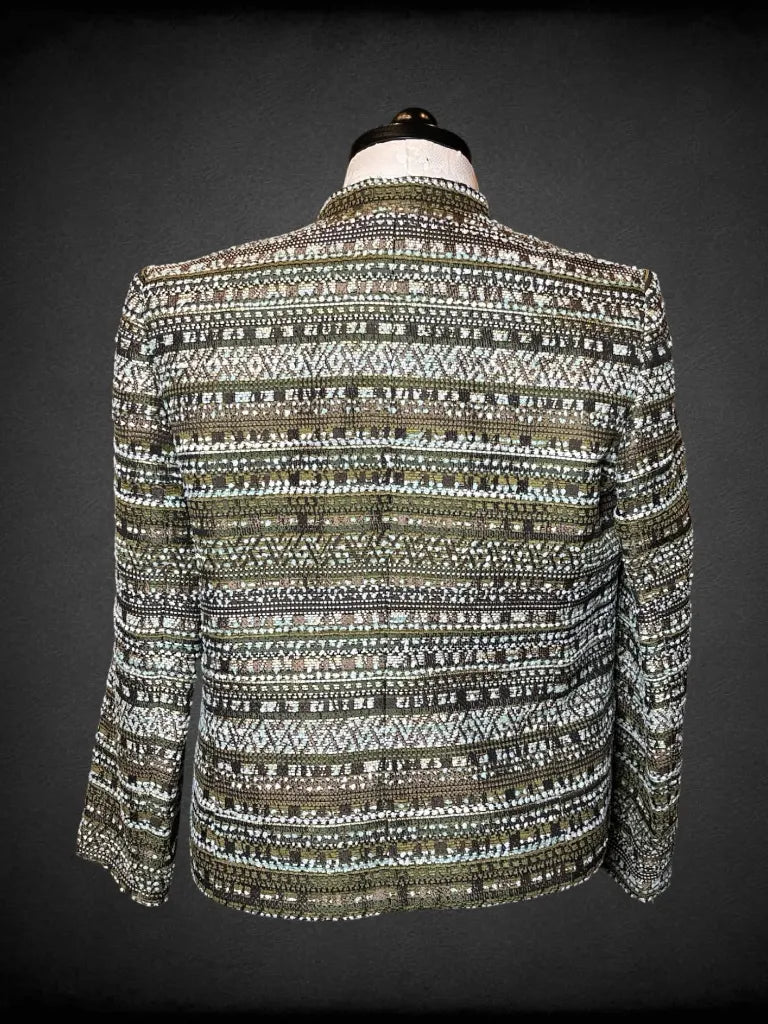 0X Ellen Tracy green & brown knit jacket with textured design