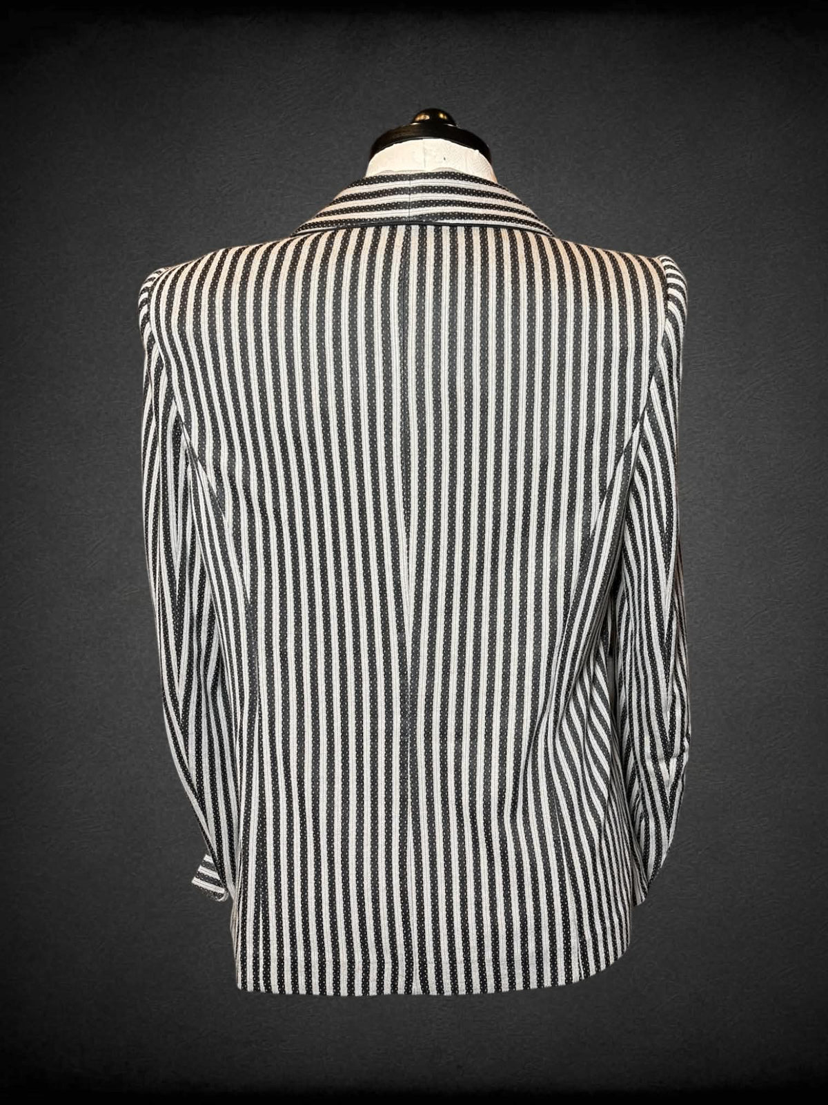 1X Basler Selection vintage black & grey striped button-up coat with padded shoulders, and pockets