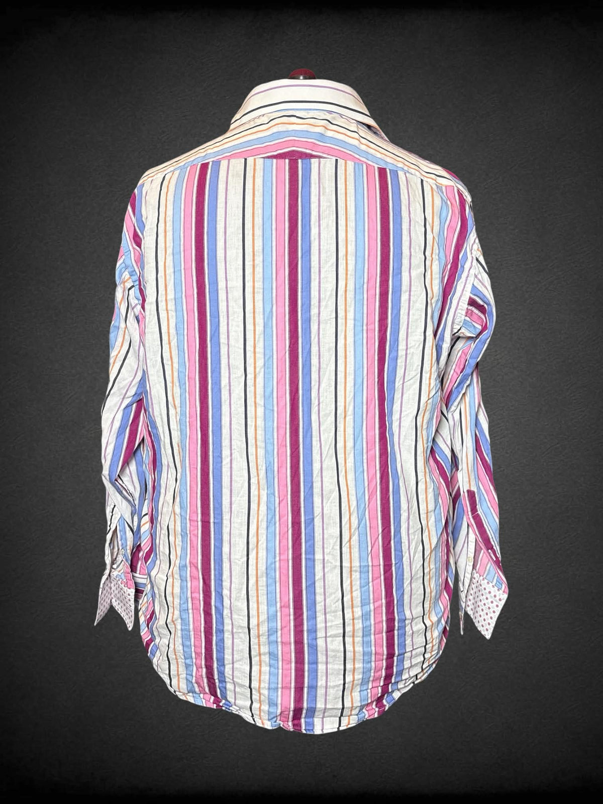 2X XMI white, blue & pink striped button-up shirt with pocket on front