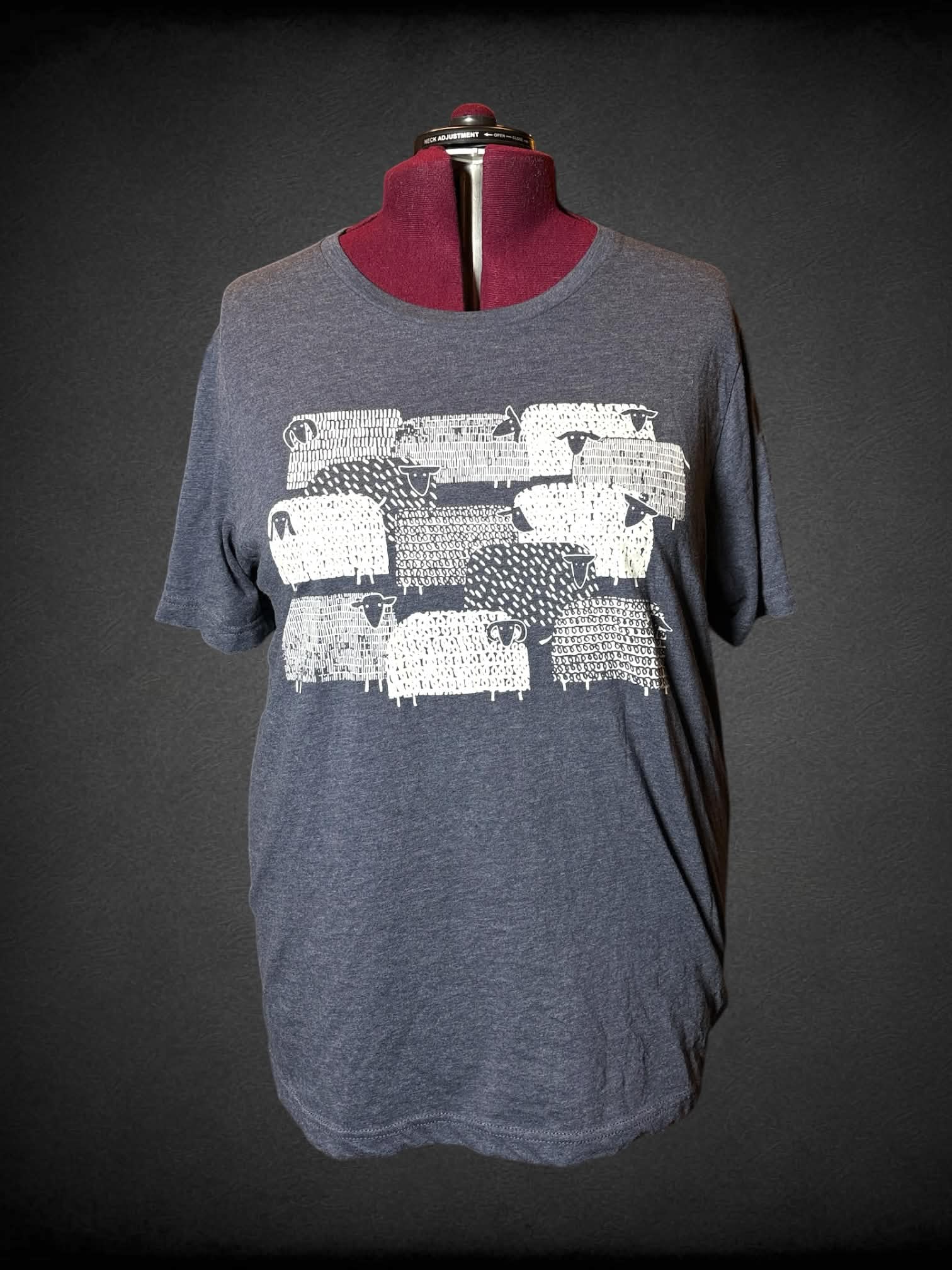3X blue/grey t shirt with sheep graphic on front