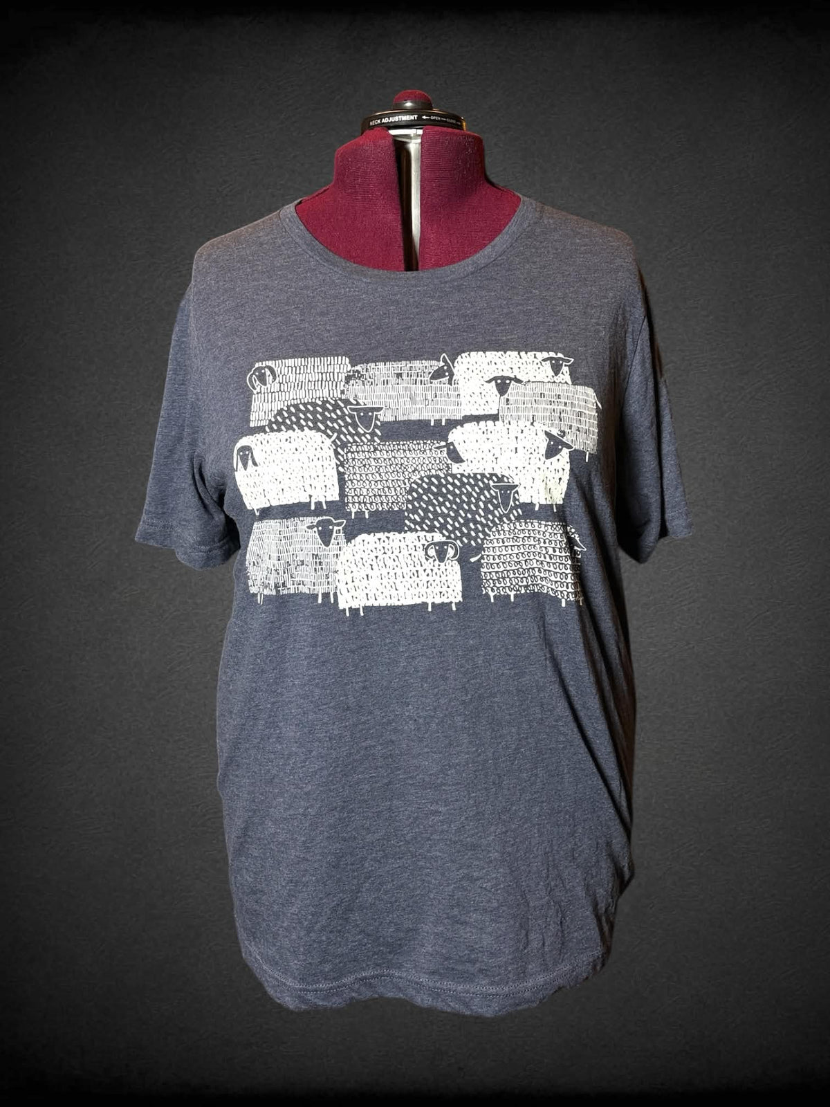 3X blue/grey t shirt with sheep graphic on front