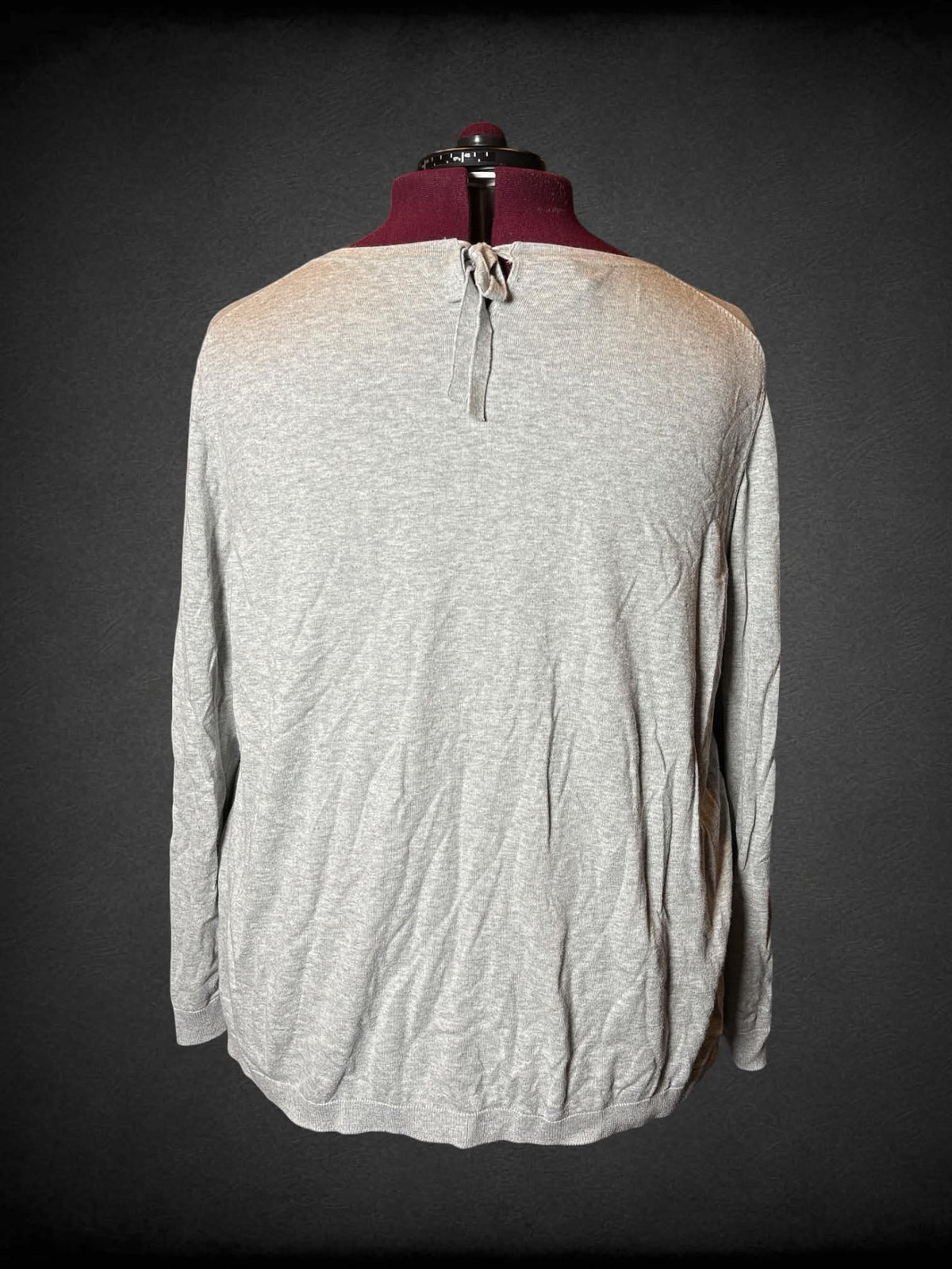 3X Talbots grey long-sleeve knit top with flamingo graphic on front, and small cutout on back