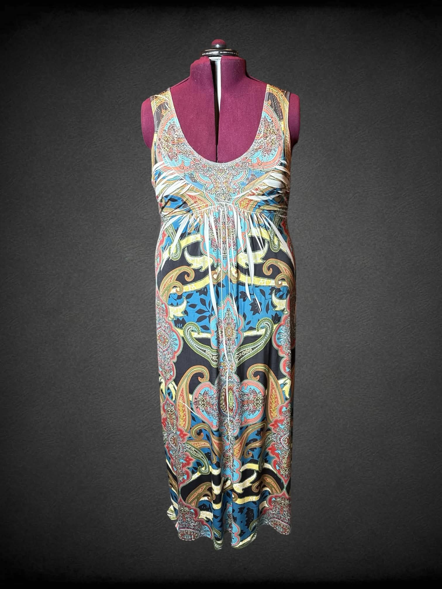 3X Apt 9 Y2K soft beige dress with colorful paisley and floral design, and beaded detailing on front