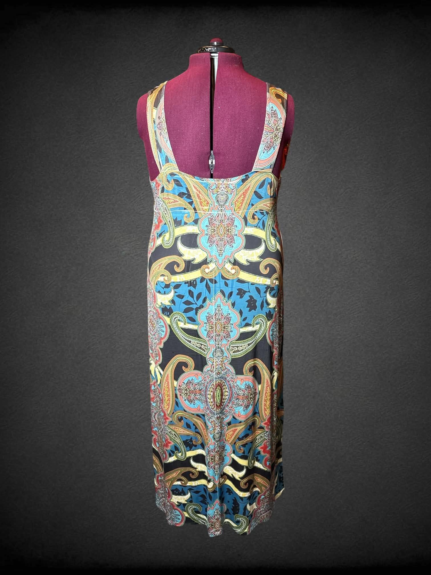 3X Apt 9 Y2K soft beige dress with colorful paisley and floral design, and beaded detailing on front