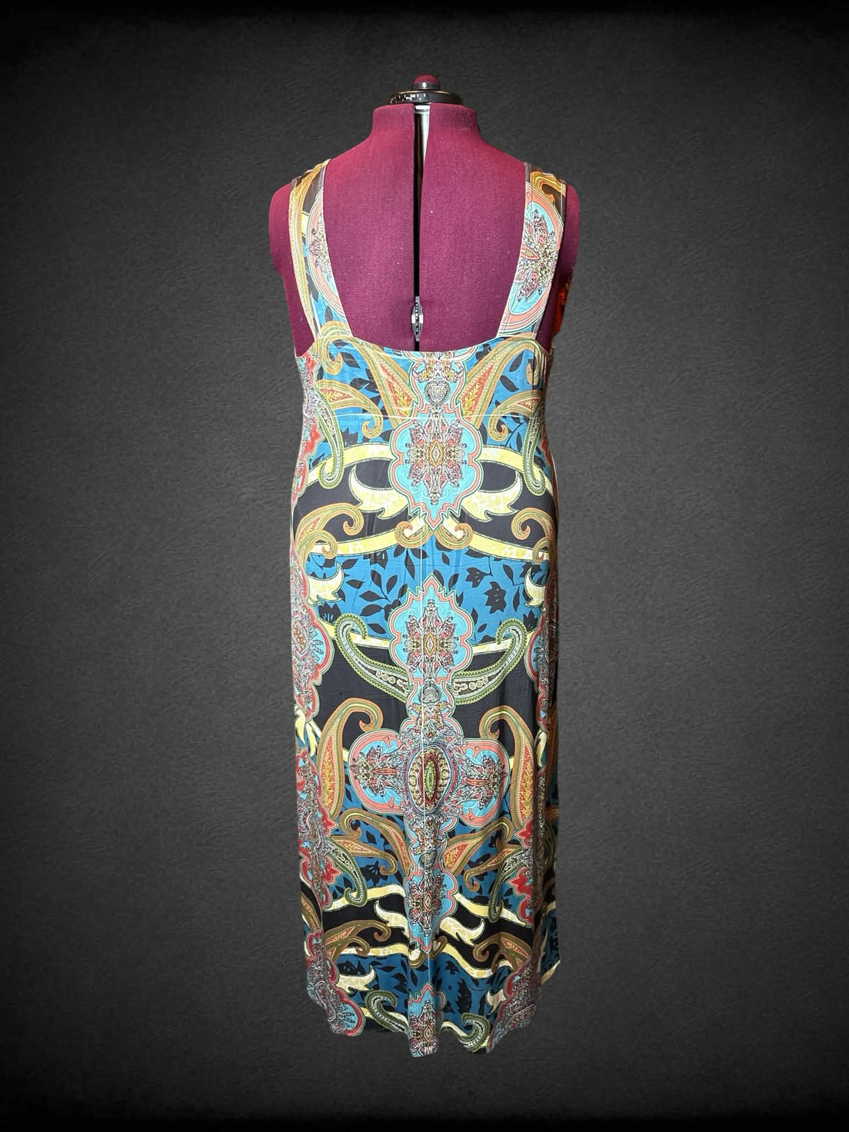 3X Apt 9 Y2K soft beige dress with colorful paisley and floral design, and beaded detailing on front