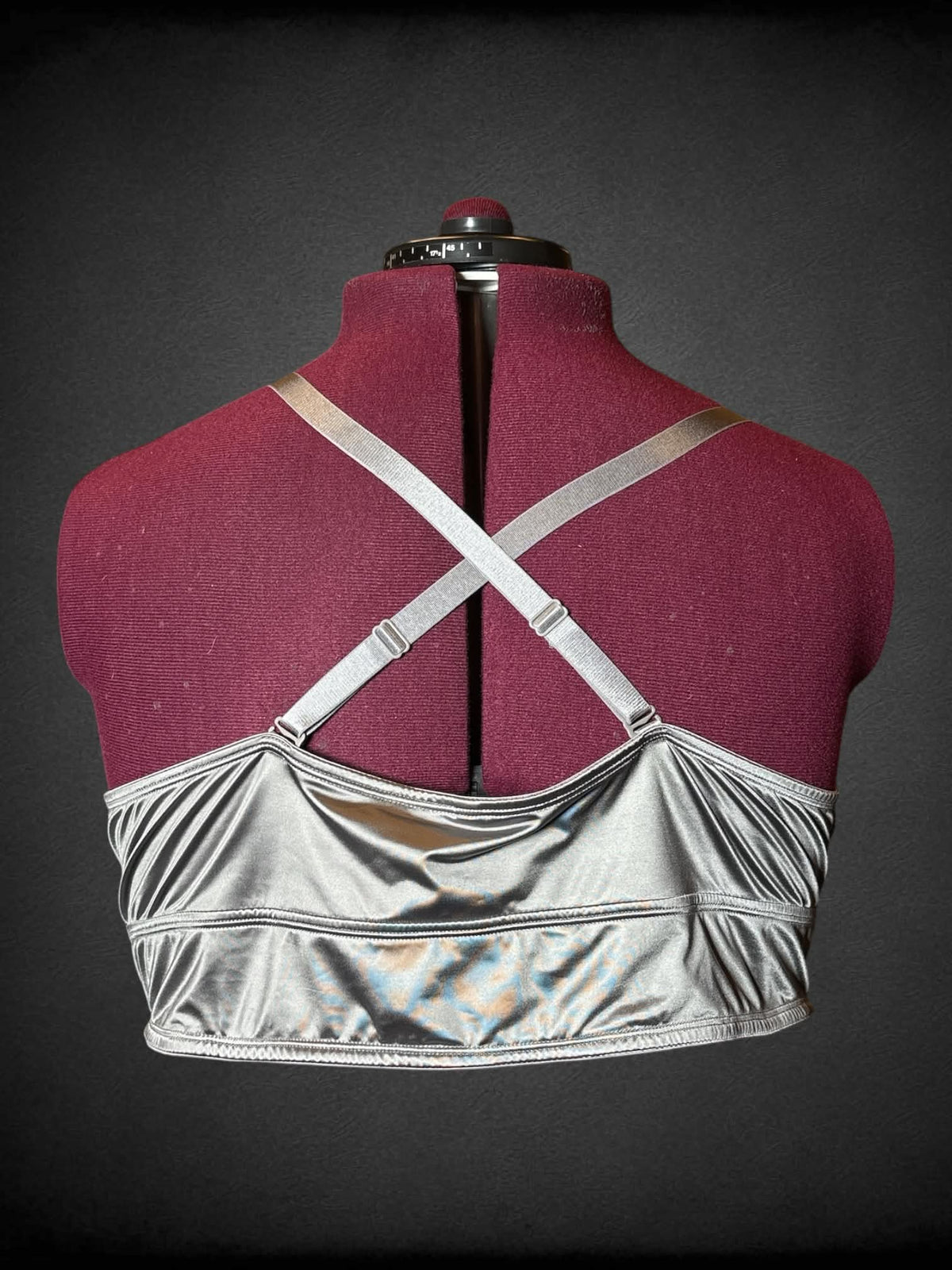 4X Torrid metallic grey wire-free padded bra with cross straps