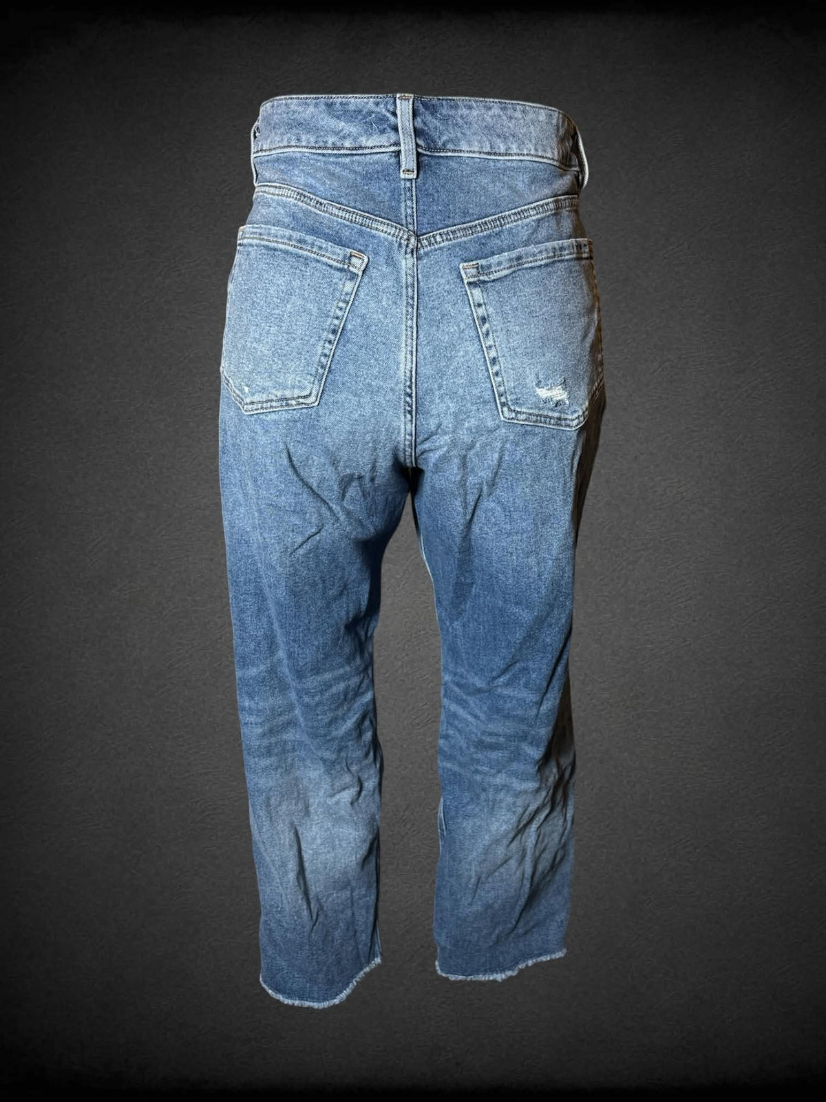 1X Lane Bryant blue high-waisted cropped jeans with distressed design
