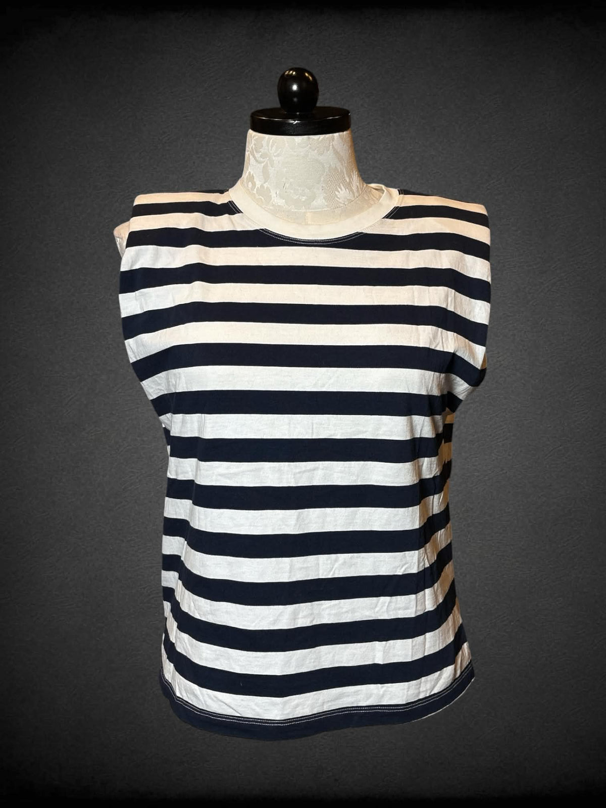 1X ZARA white & navy striped top with padded shoulders