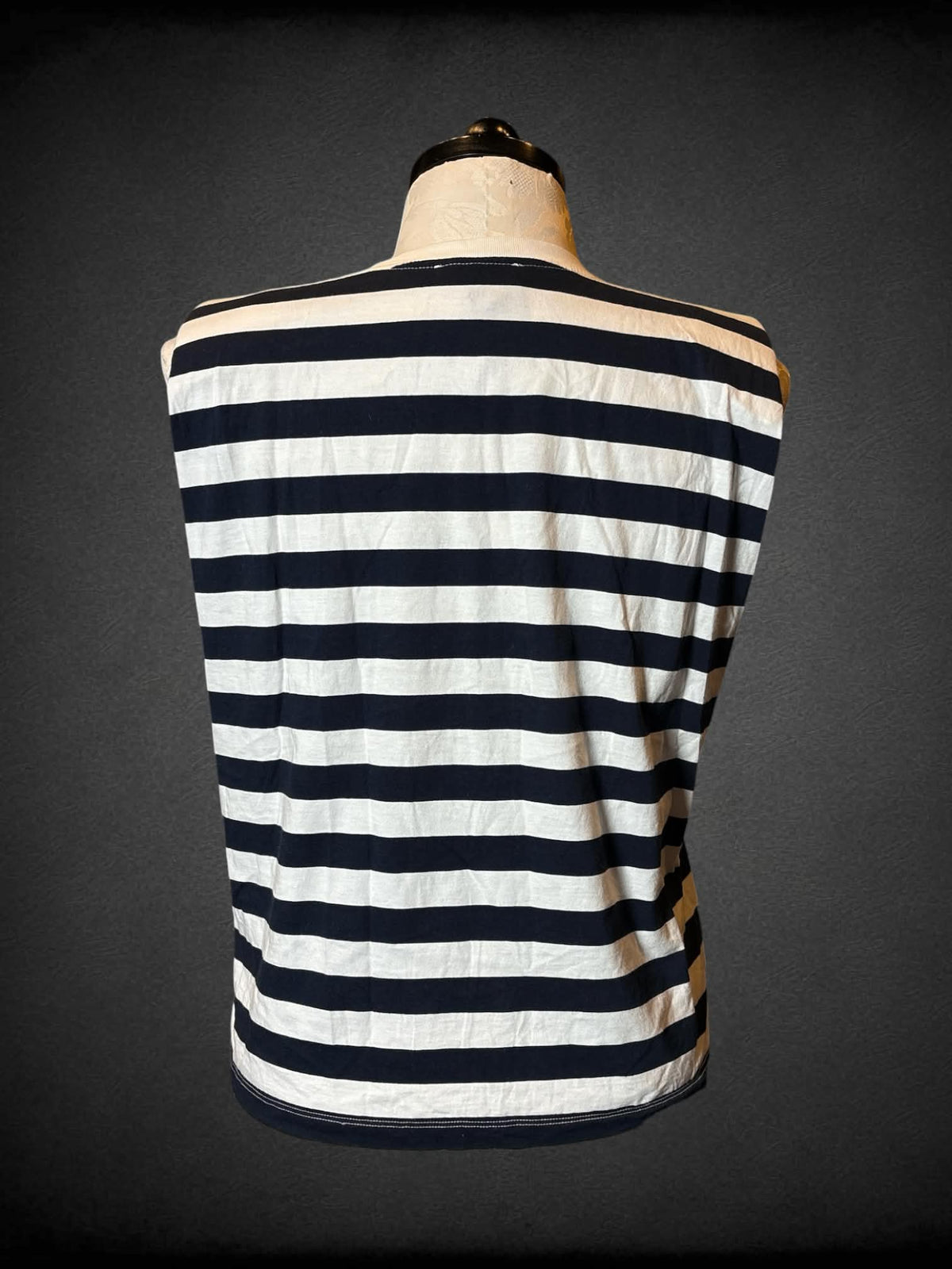 1X ZARA white & navy striped top with padded shoulders