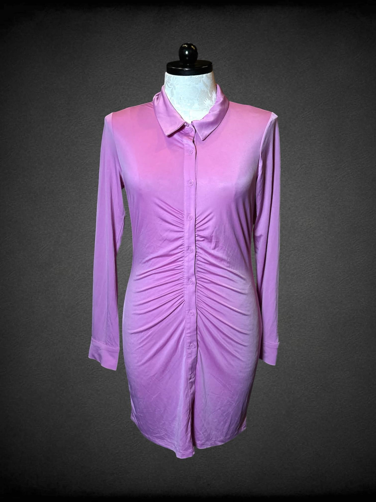1X Wild Fable NWT pink long-sleeve button-up dress with cinched design on front