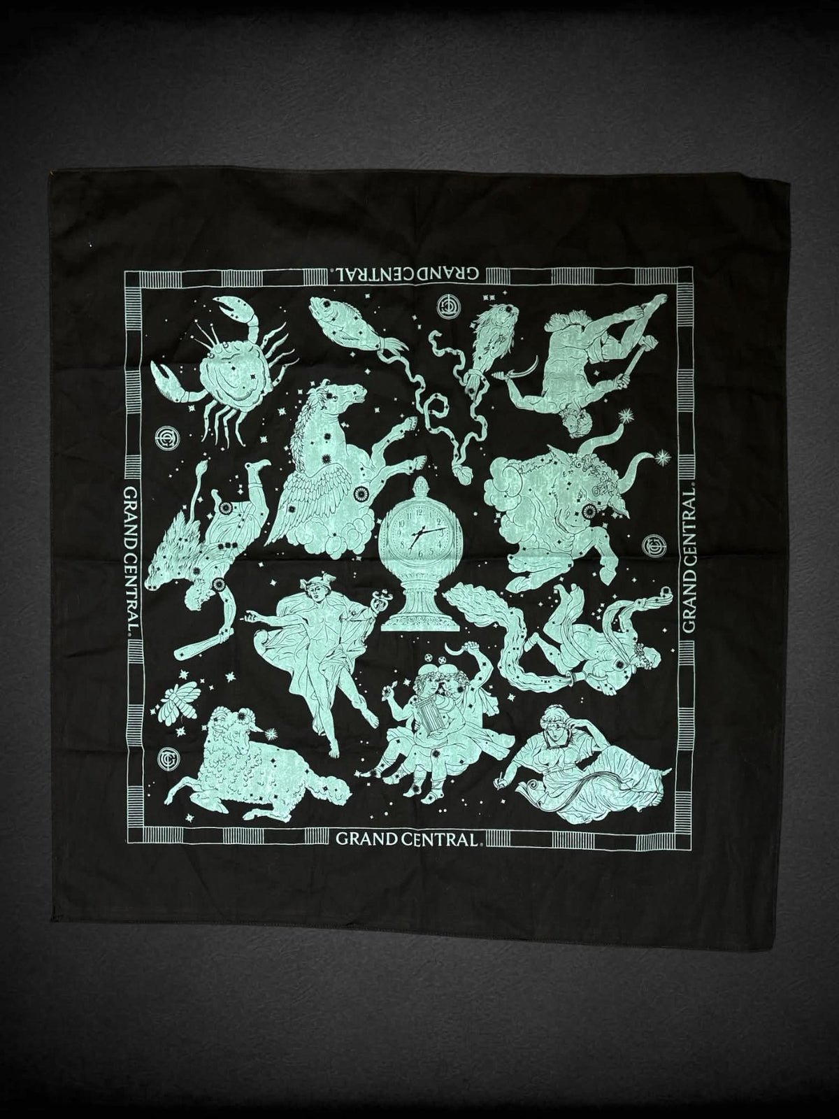 21 x 21 inch black bandana with Grand Central Station constellation design