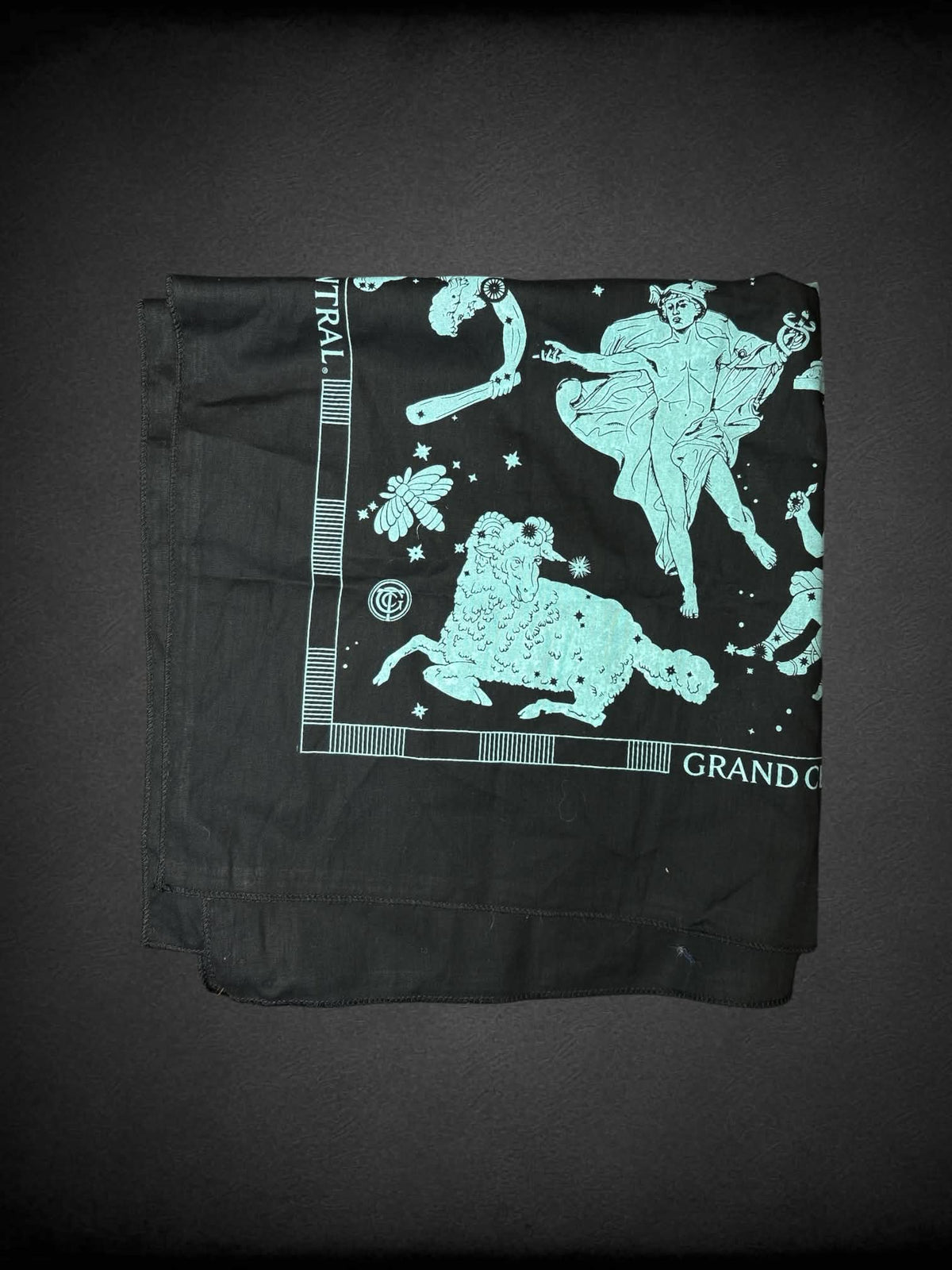 21 x 21 inch black bandana with Grand Central Station constellation design