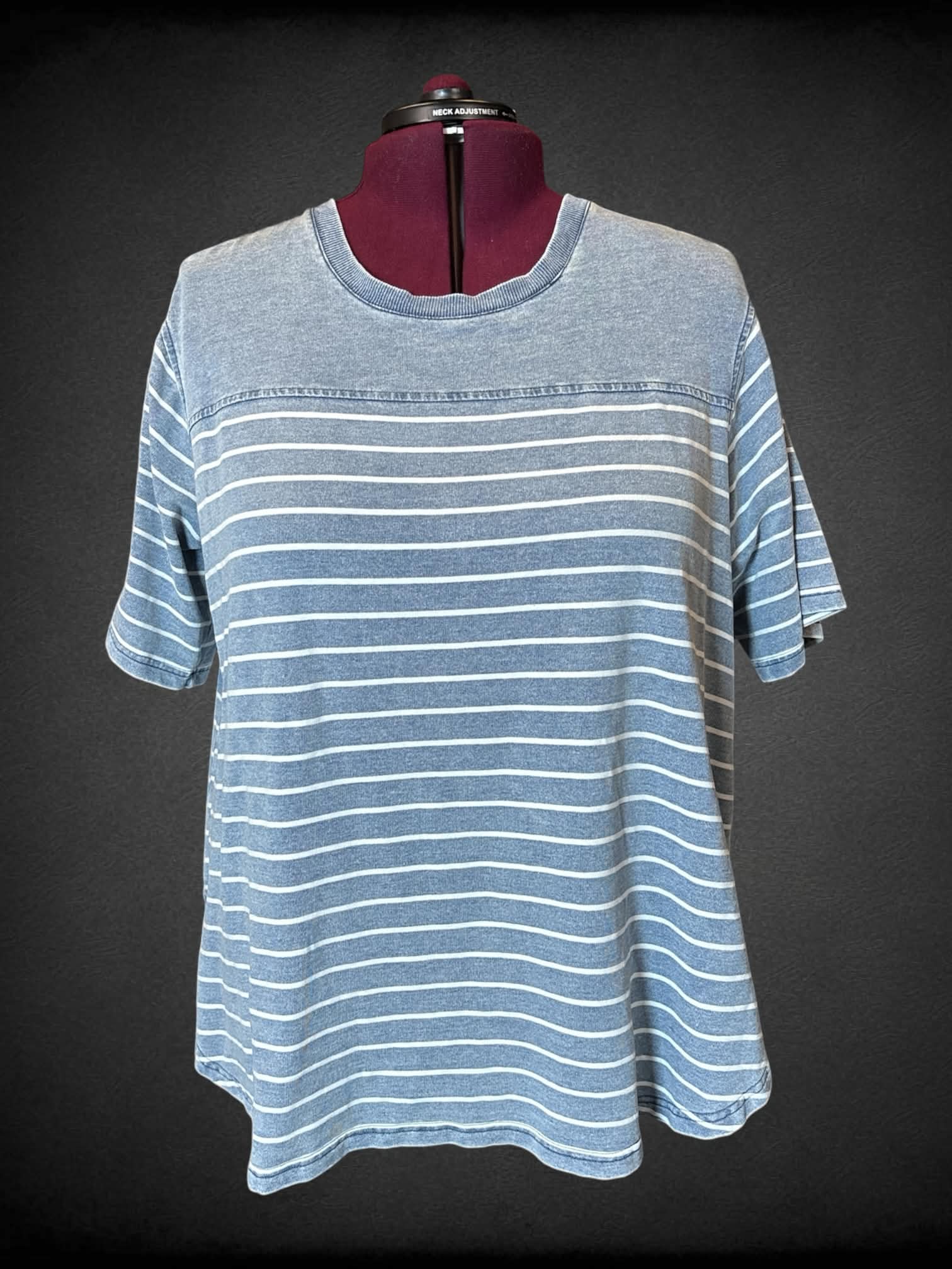 3X Jane + Delancey grey and white striped t shirt with grey panel on top