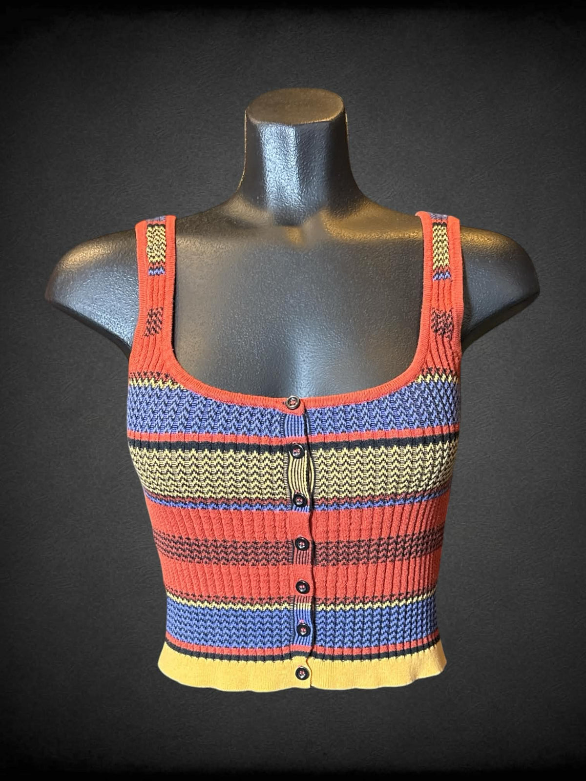 M Forever 21 multicolored striped sleeveless knit button down crop top