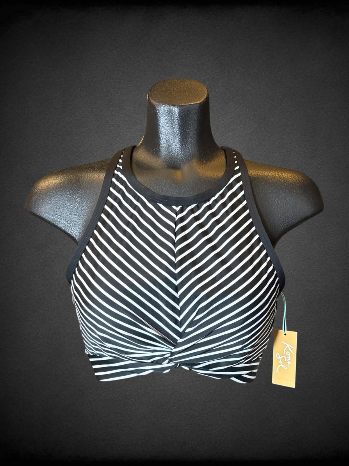 M NWT Kona Sol black and white striped sleeveless bathing suit top