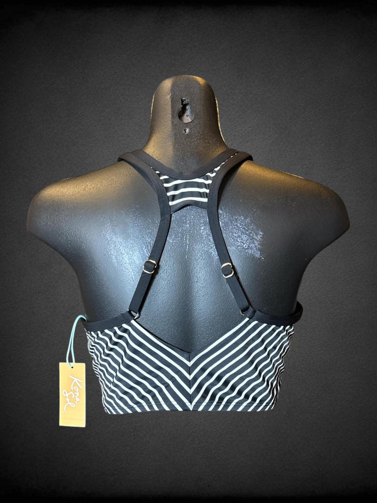 M NWT Kona Sol black and white striped sleeveless bathing suit top