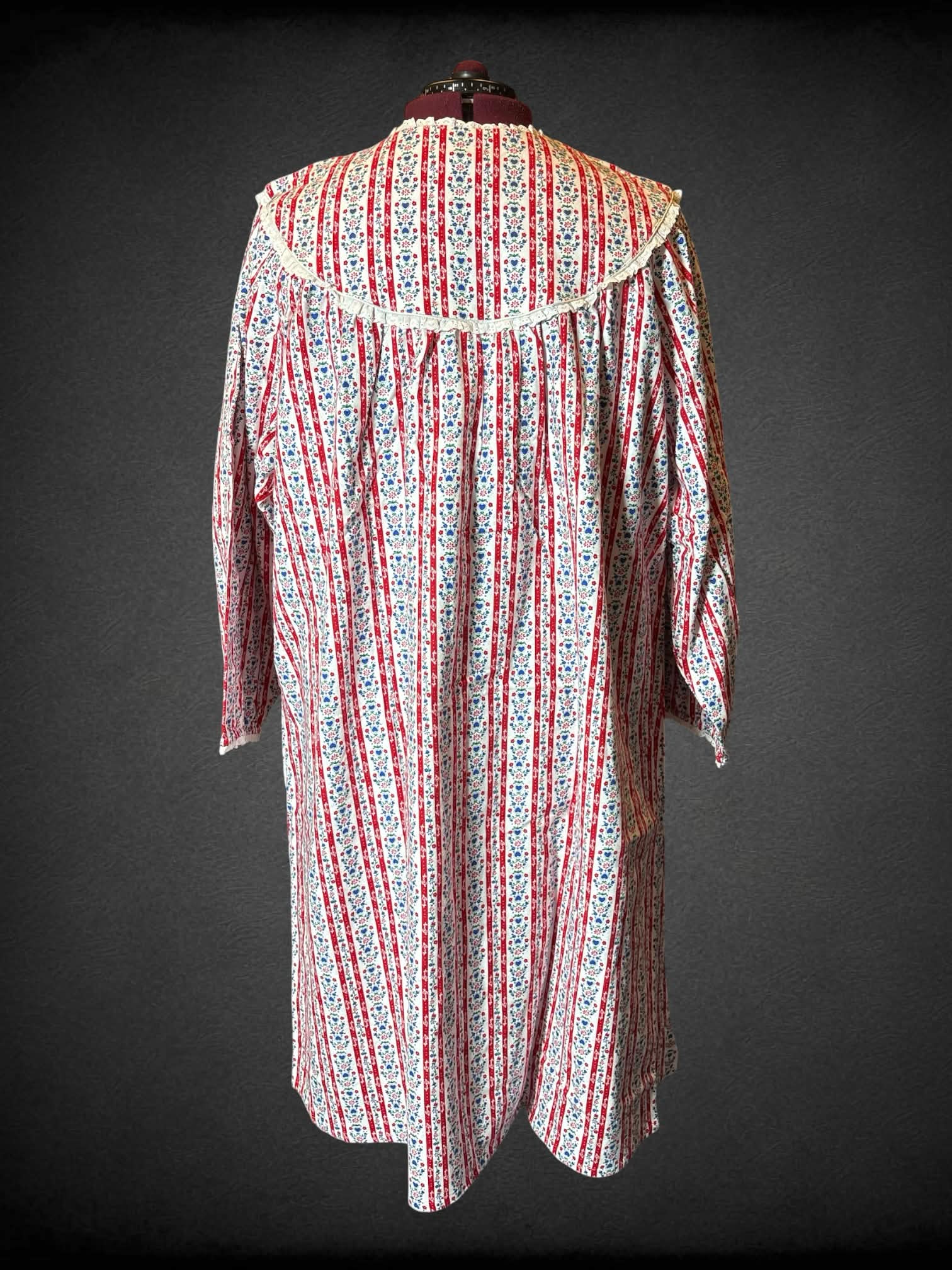 5X NWT Lanz of Salzburg red and white striped long sleeved felted dress with blue, green, and red floral design, and buttons on top