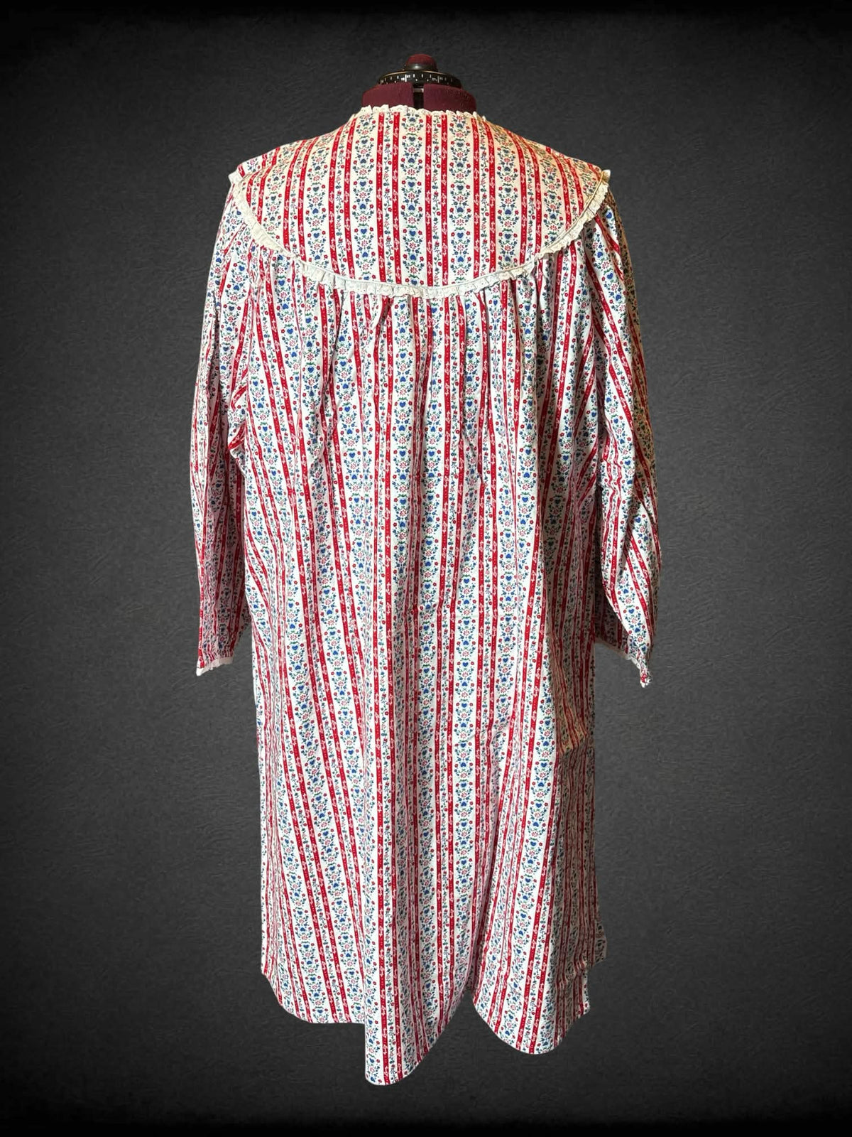 5X NWT Lanz of Salzburg red and white striped long sleeved felted dress with blue, green, and red floral design, and buttons on top