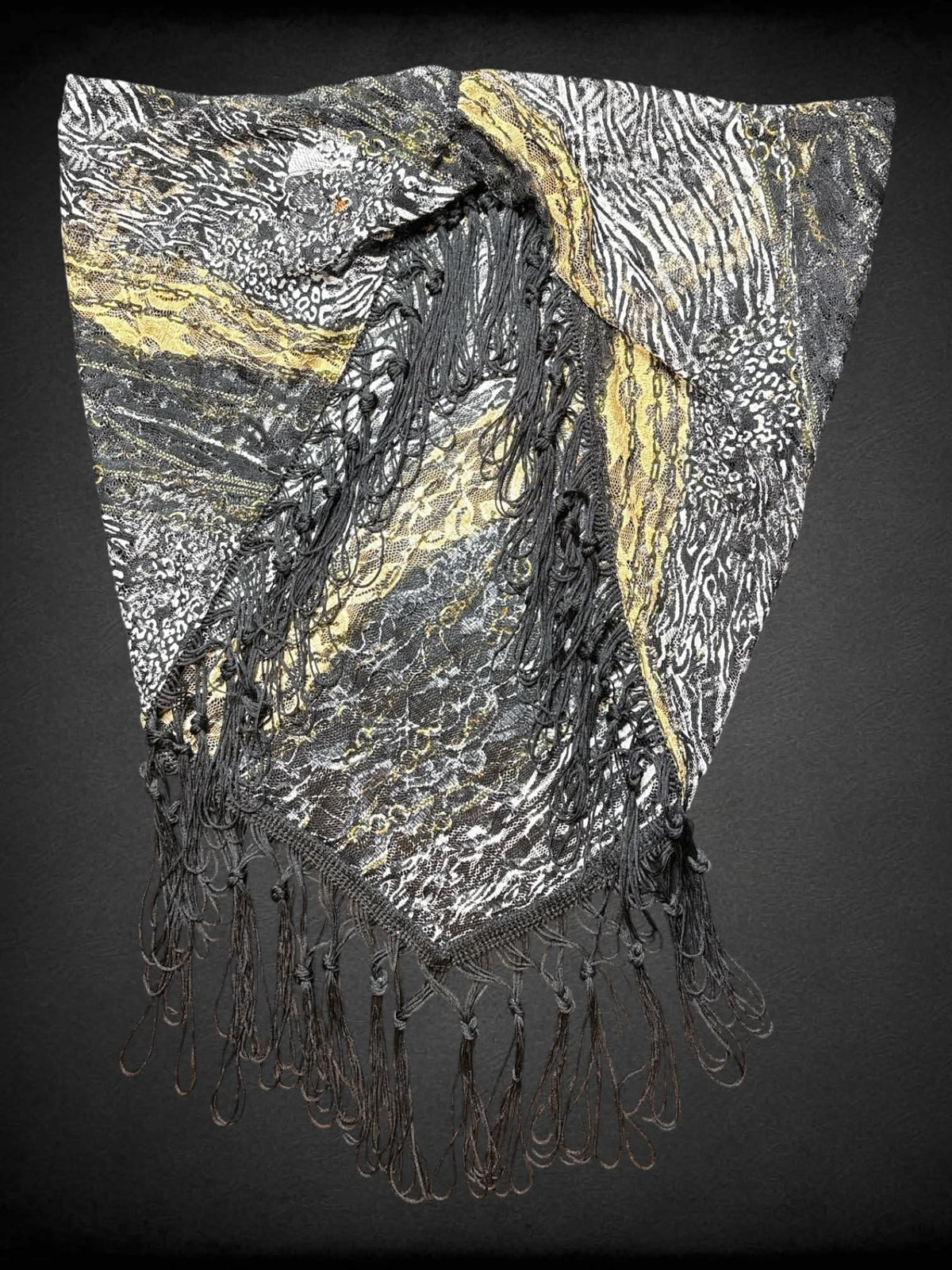 Black, white, tan abstract designed bandana scarf