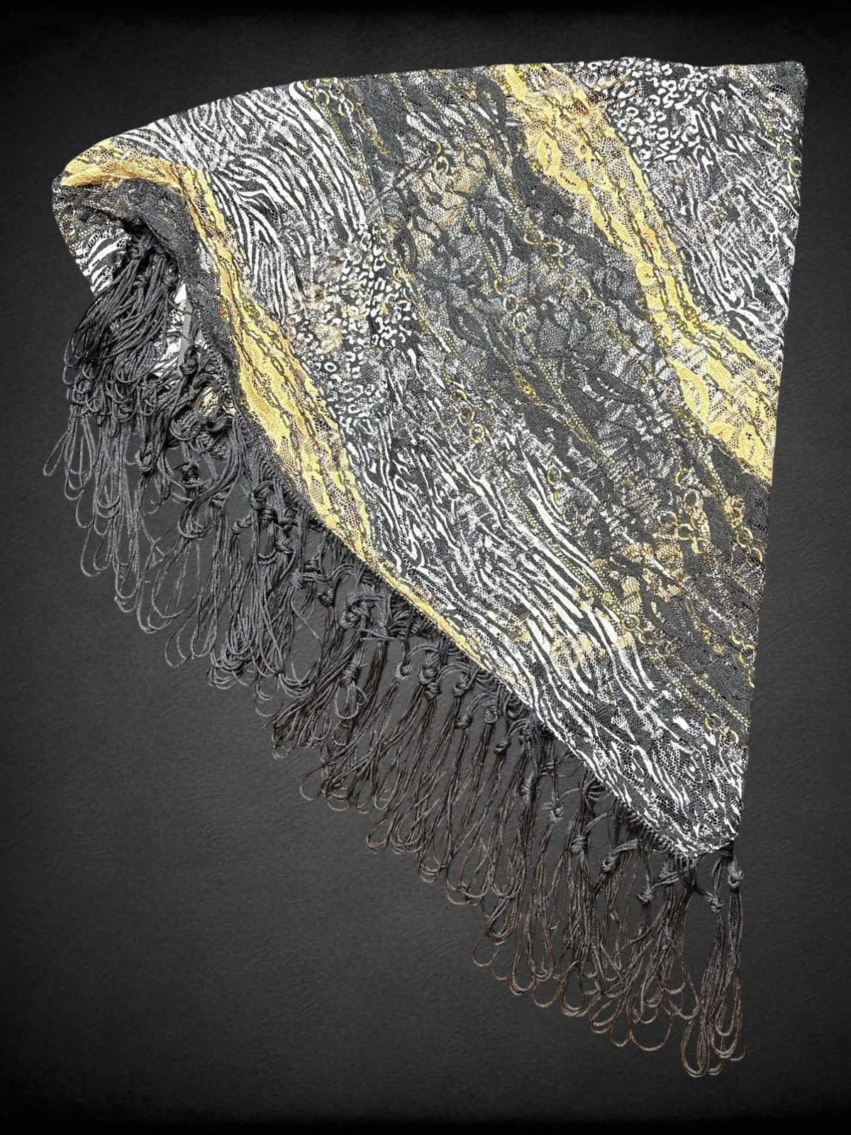 Black, white, tan abstract designed bandana scarf