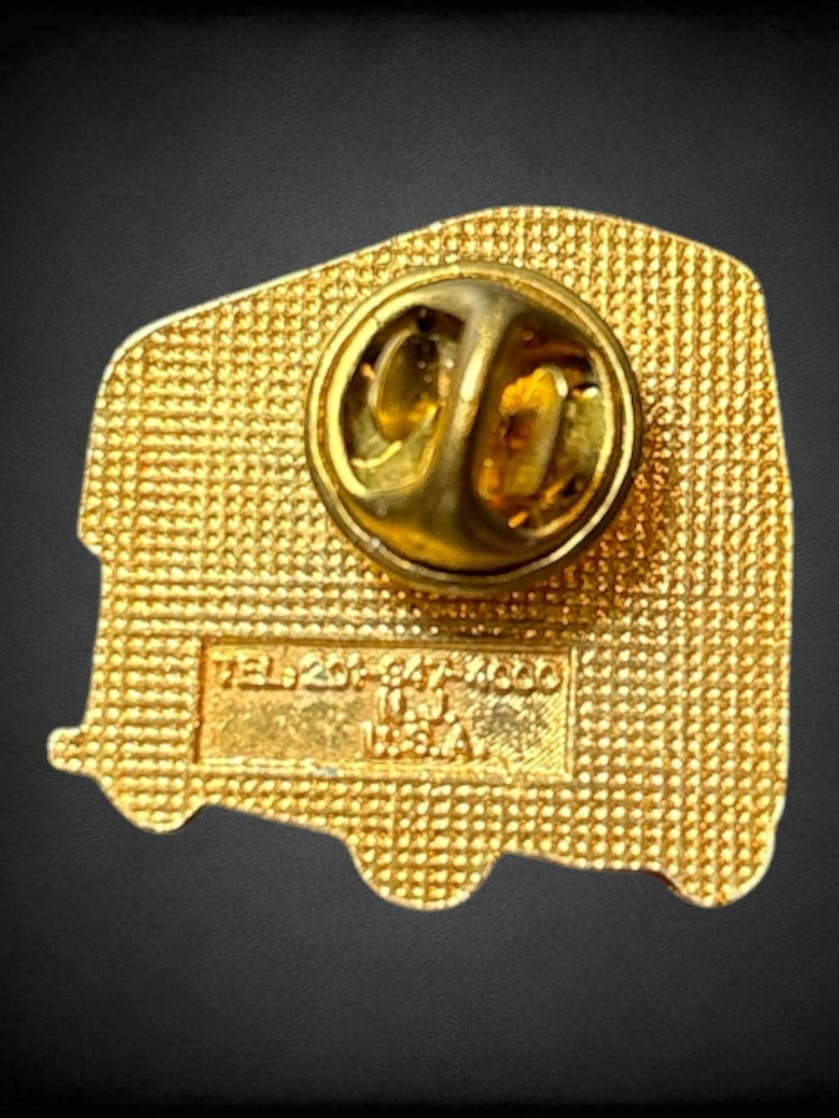 Red and gold tone double decker tour bus pin