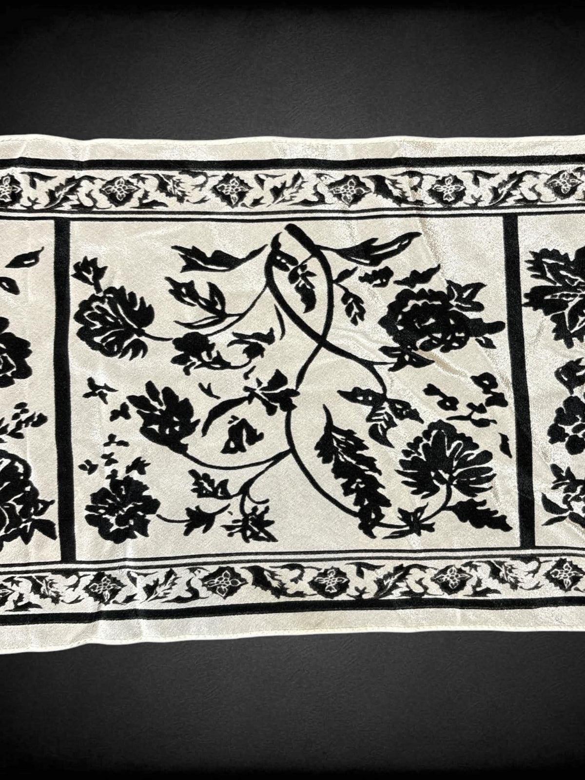 Hasting & Smith vintage white silk scarf with black ornate floral design
