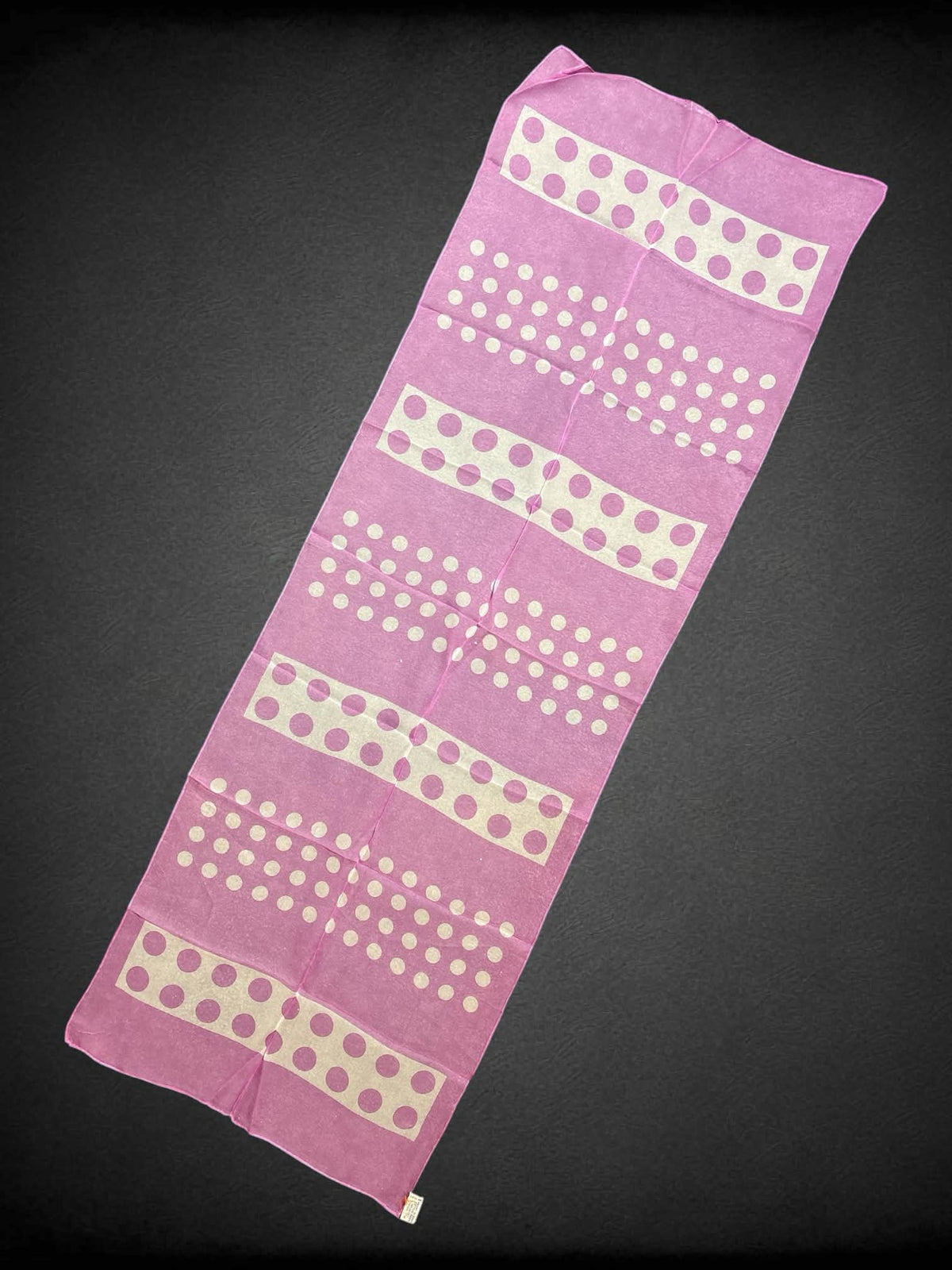 Vintage light purple chiffon scarf with white and purple polka dots