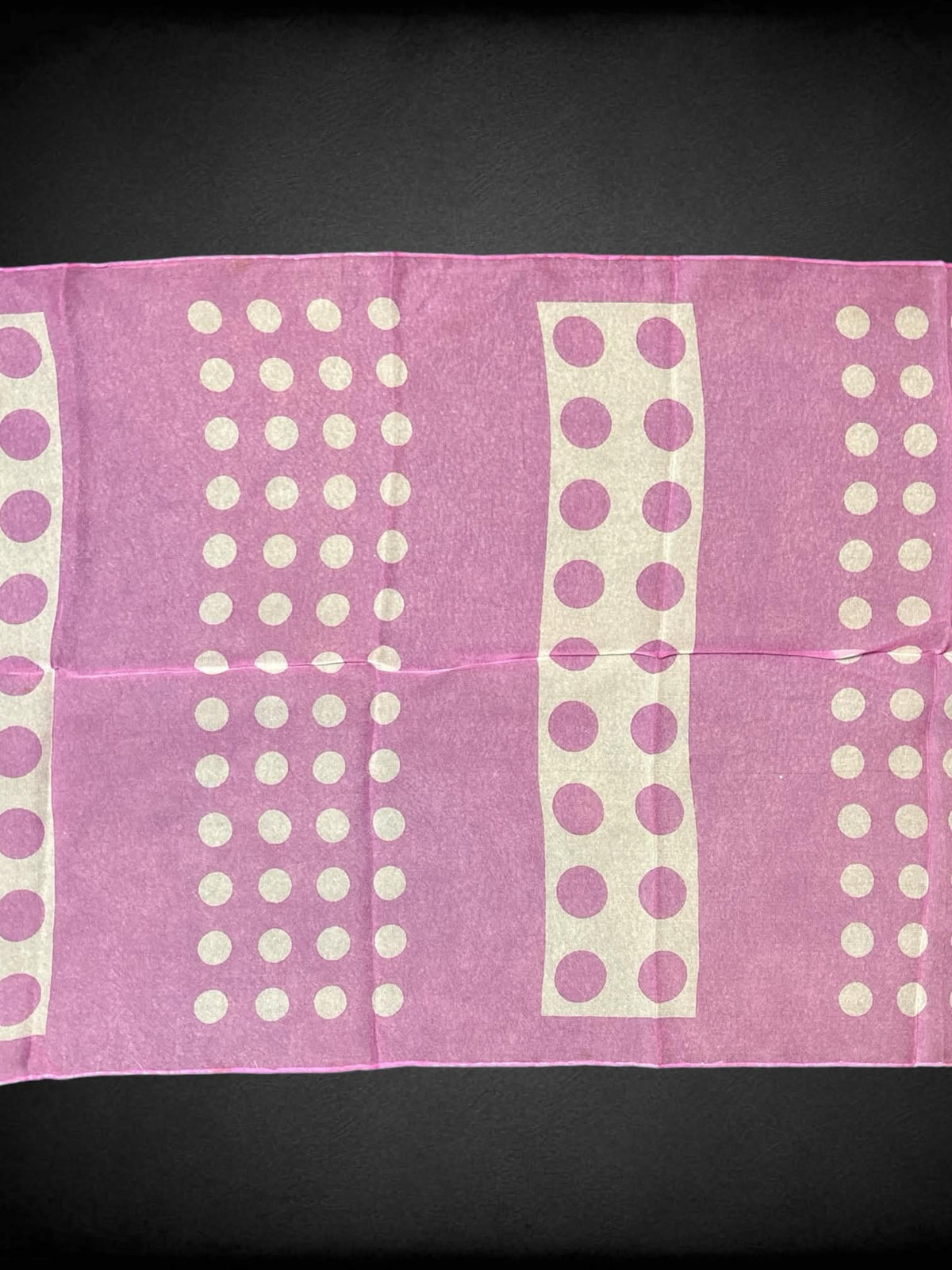 Vintage light purple chiffon scarf with white and purple polka dots