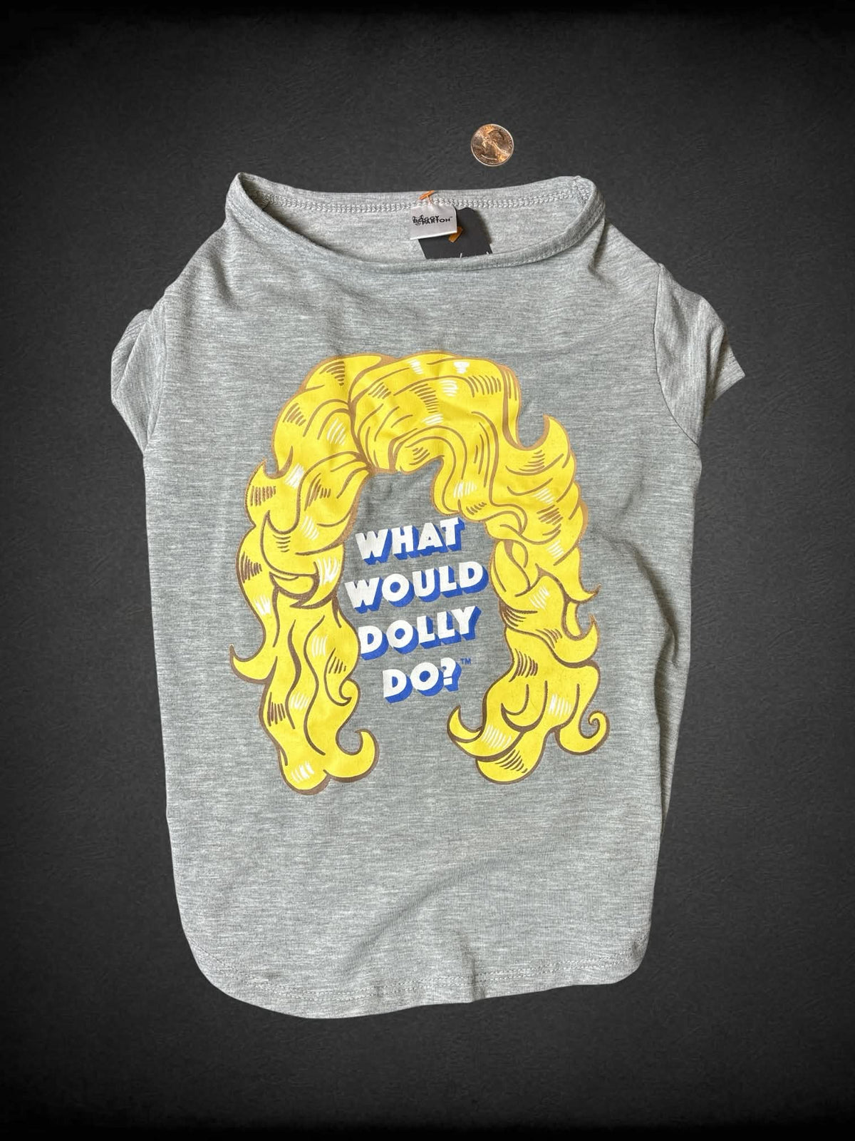Dolly Parton Dog Shirt with “What Would Dolly Do?” graphic