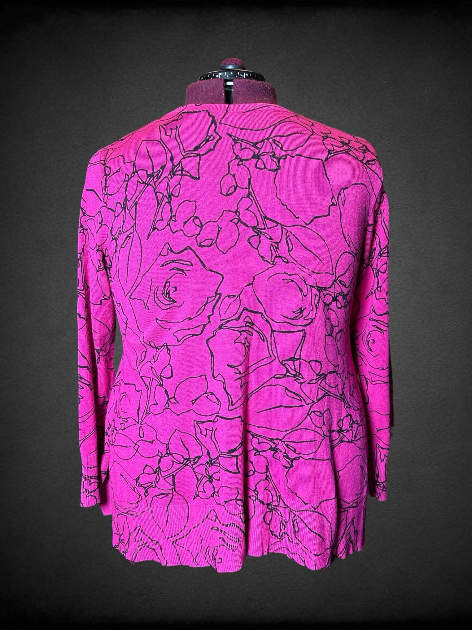 2X Multiples hot pink knit sweater with black floral design