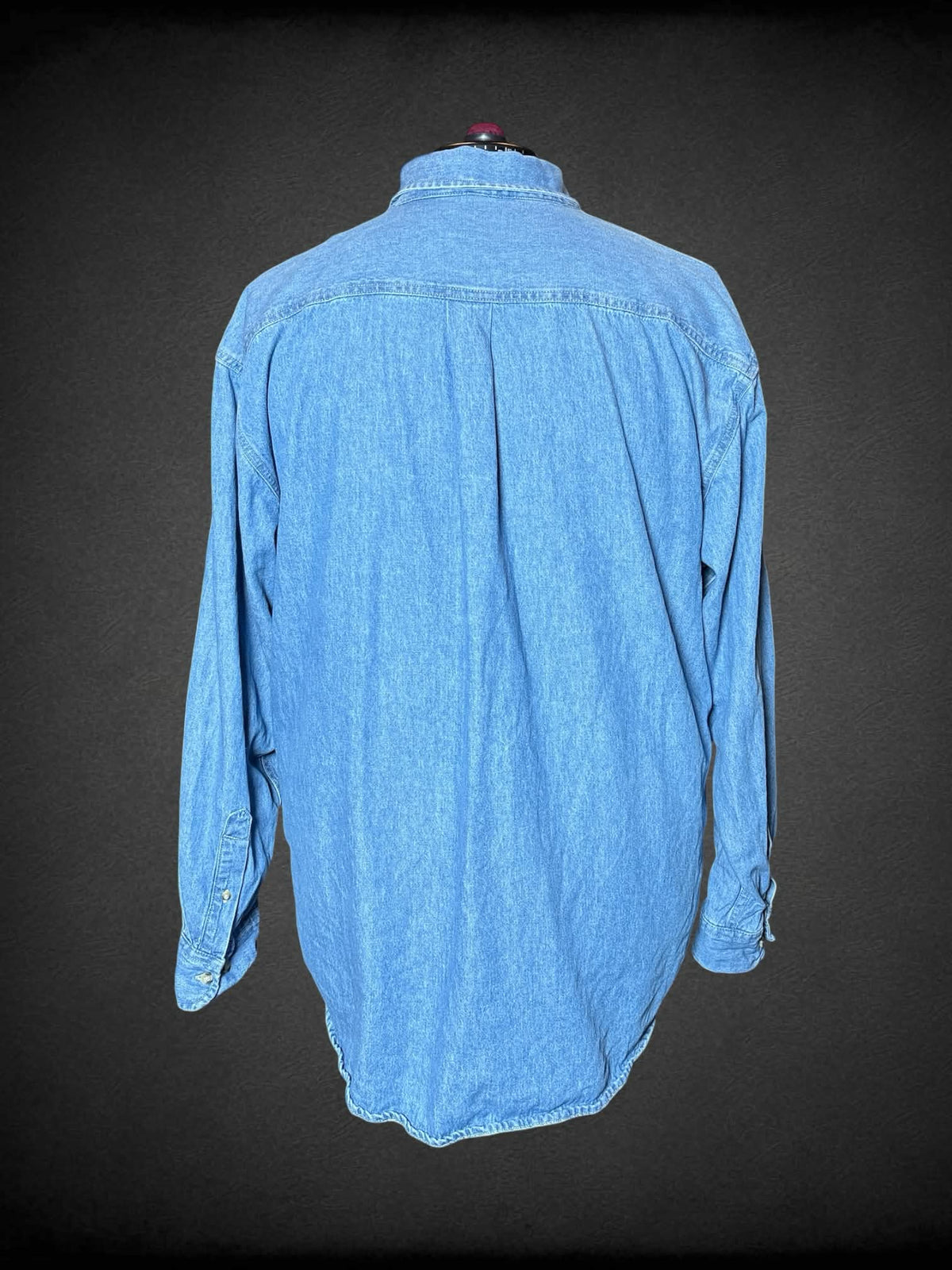 3X Port Authority blue denim button-up shirt with embroidered “MWG” on front pocket