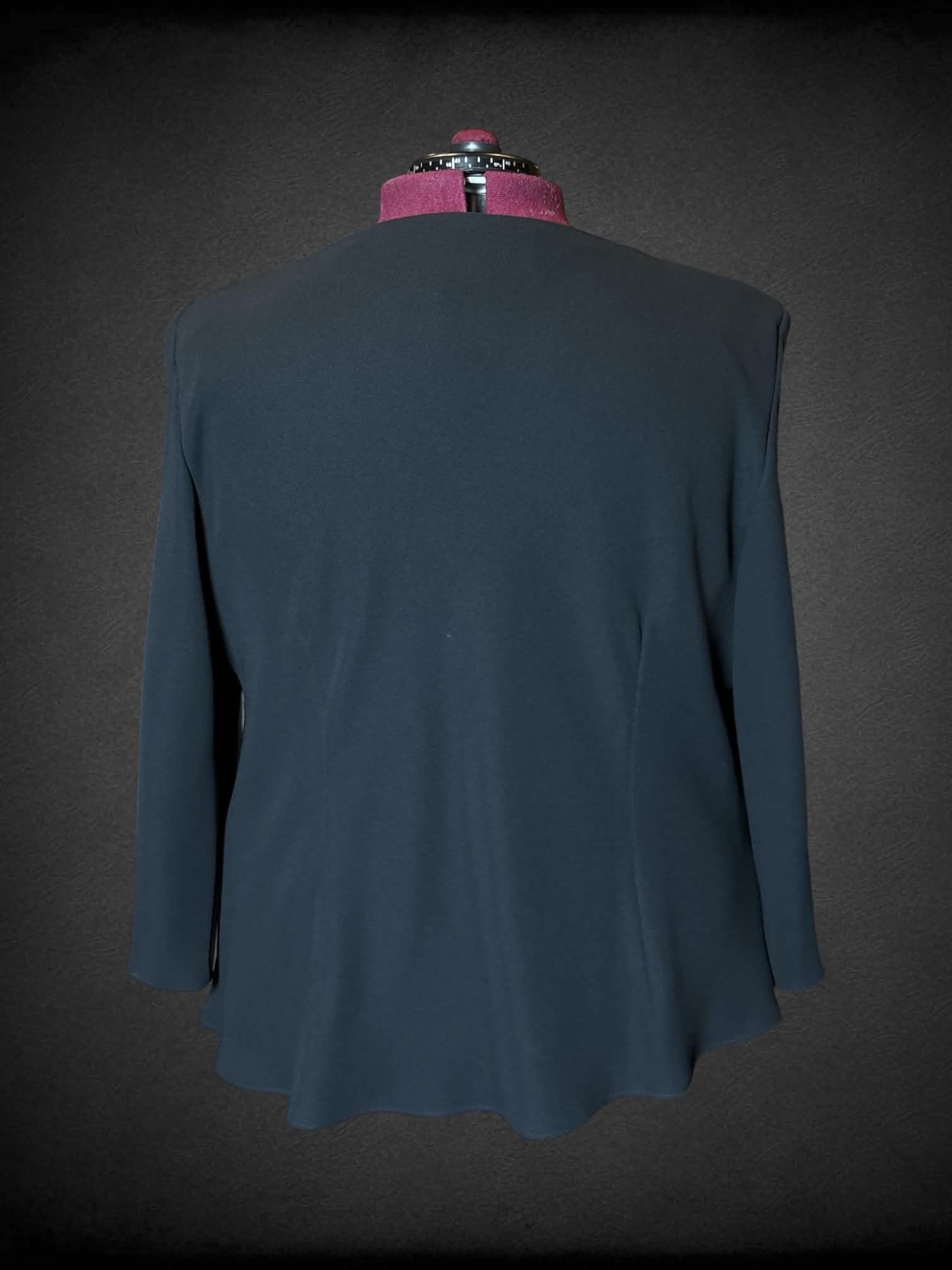2X Donna Rocco vintage black long-sleeve blouse with padded shoulders, and slouched cowl neck design