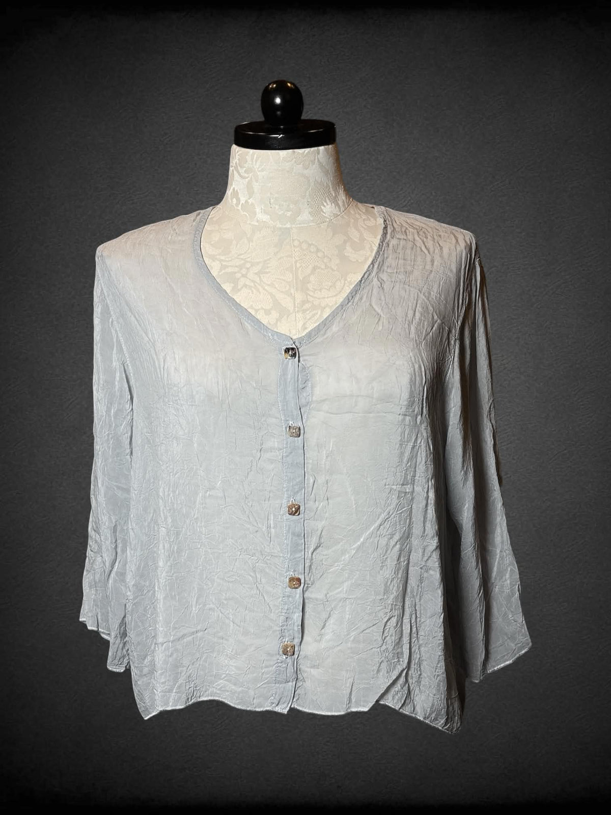 1X Click vintage grey sheer button-up blouse
