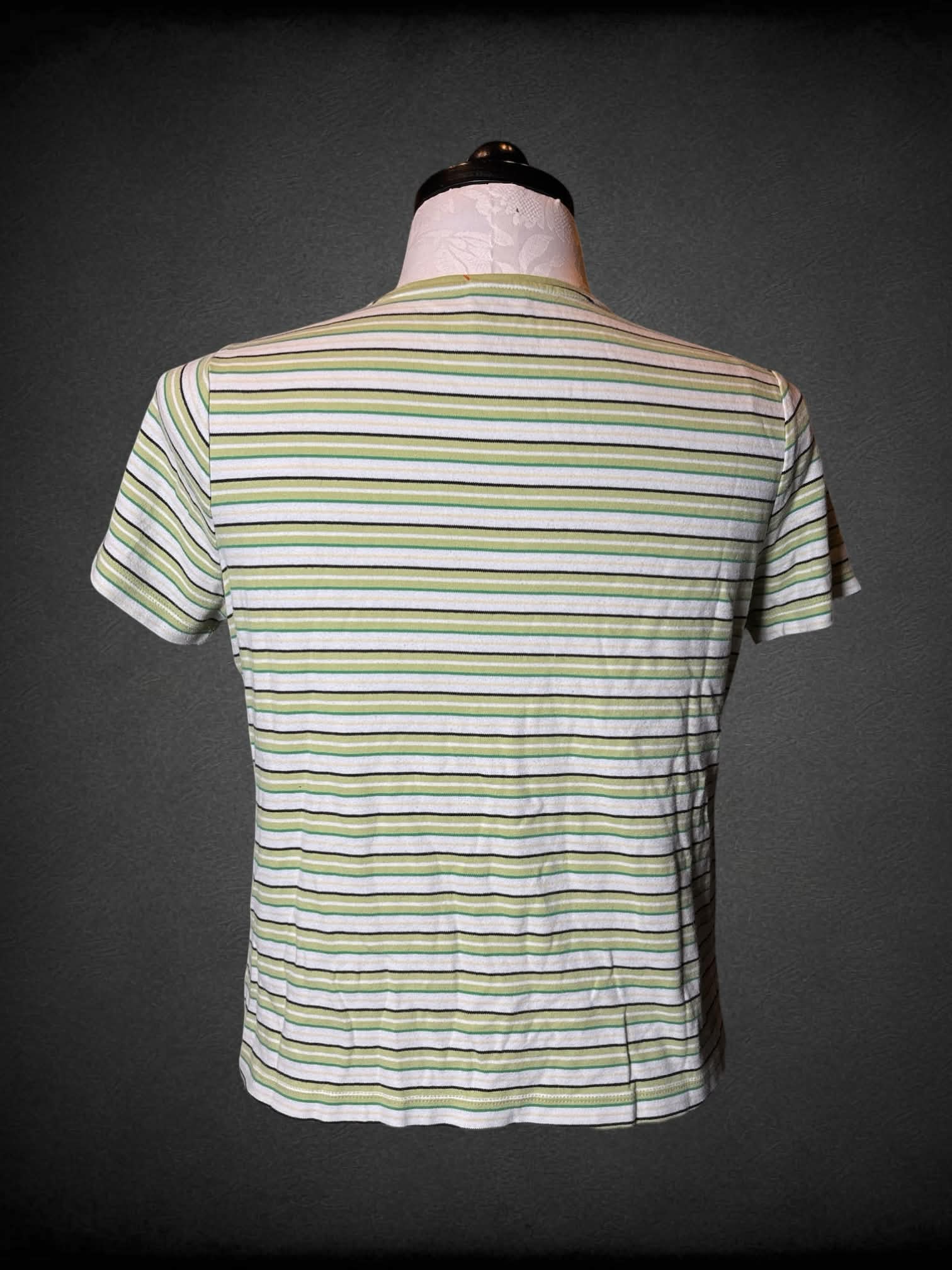 1X White Stag Tee white t shirt with green and yellow striped pattern