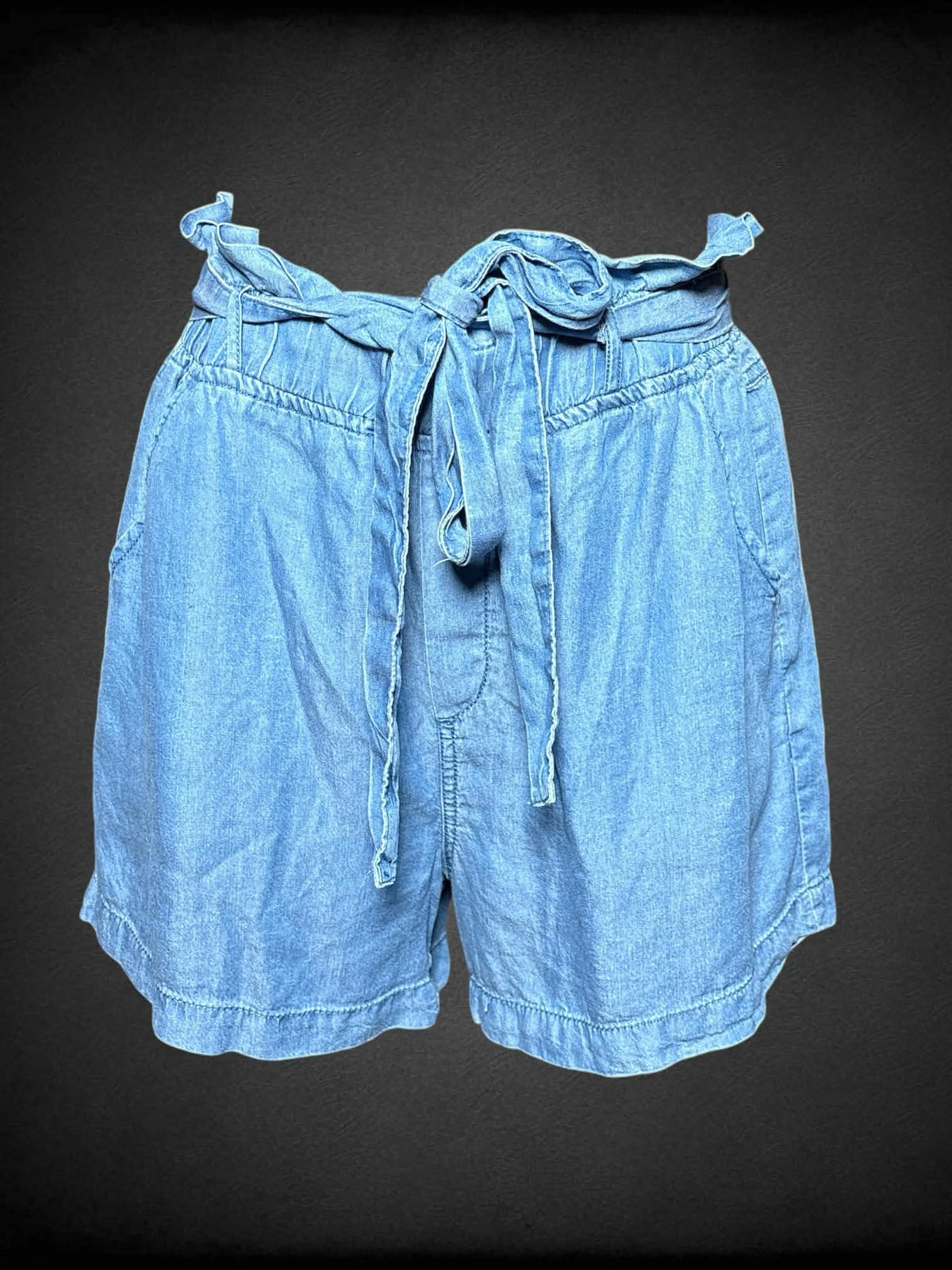 M Thread Supply soft blue high-waisted shorts with adjustable stretch waist