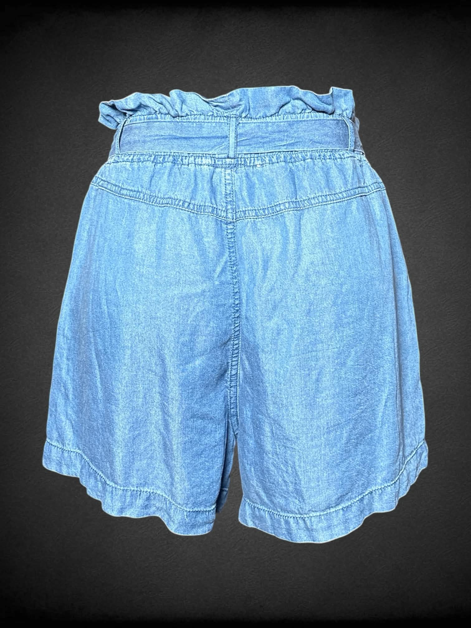M Thread Supply soft blue high-waisted shorts with adjustable stretch waist