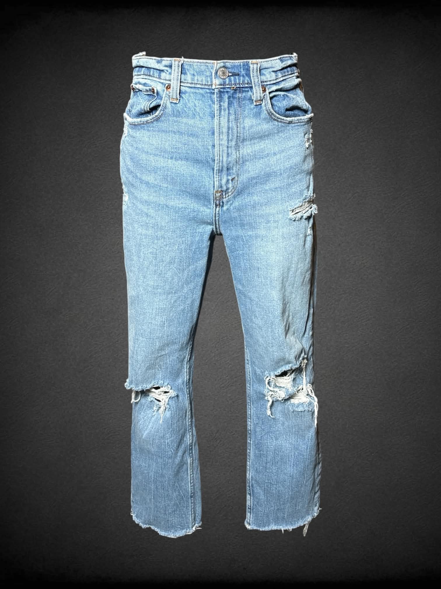S Abercrombie & Fitch light blue high-waisted jeans with distressed design
