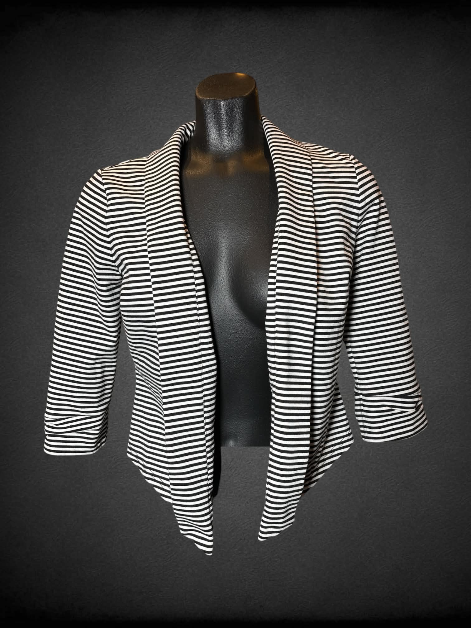 S White House Black Market three-quarter sleeve black & white striped cardigan