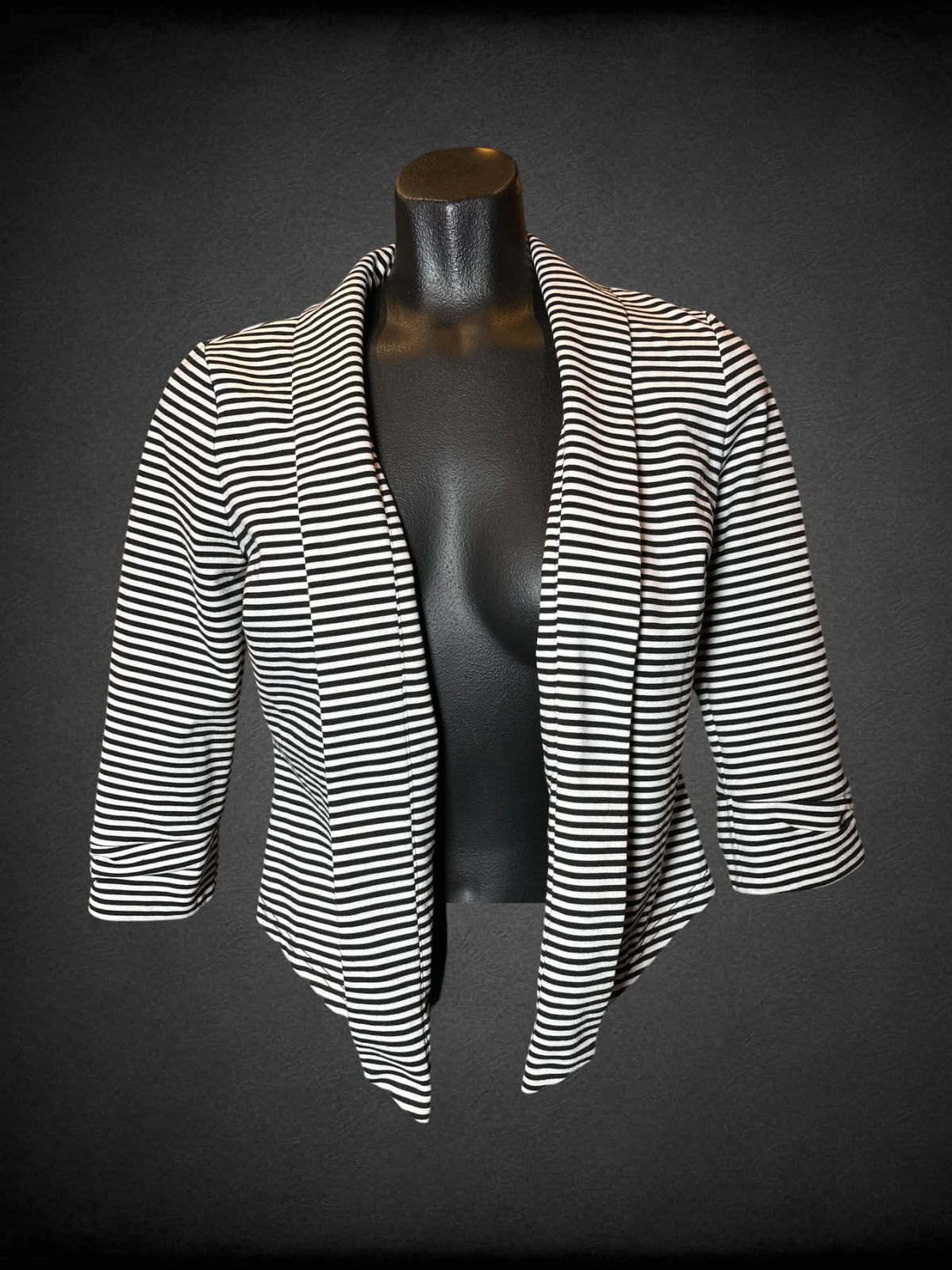 S White House Black Market three-quarter sleeve black & white striped cardigan