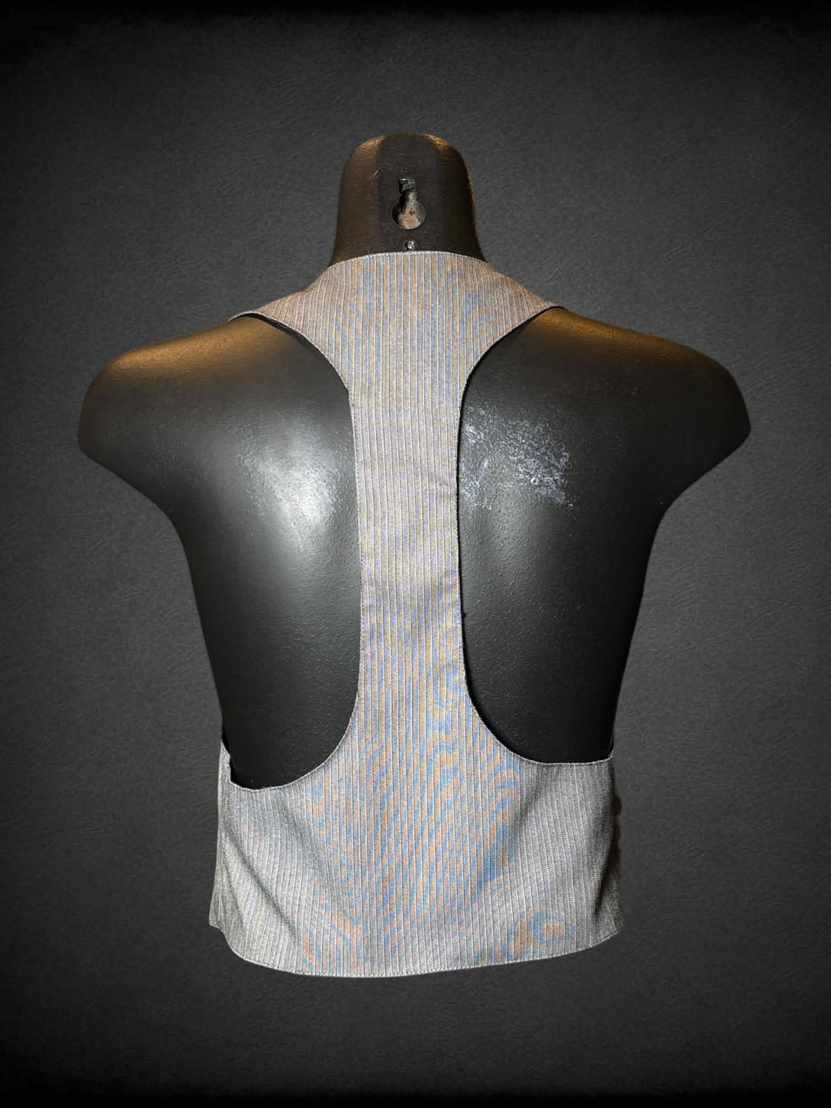 M Spacegirly Y2K grey button-up vest top with striped pattern, and faux pockets