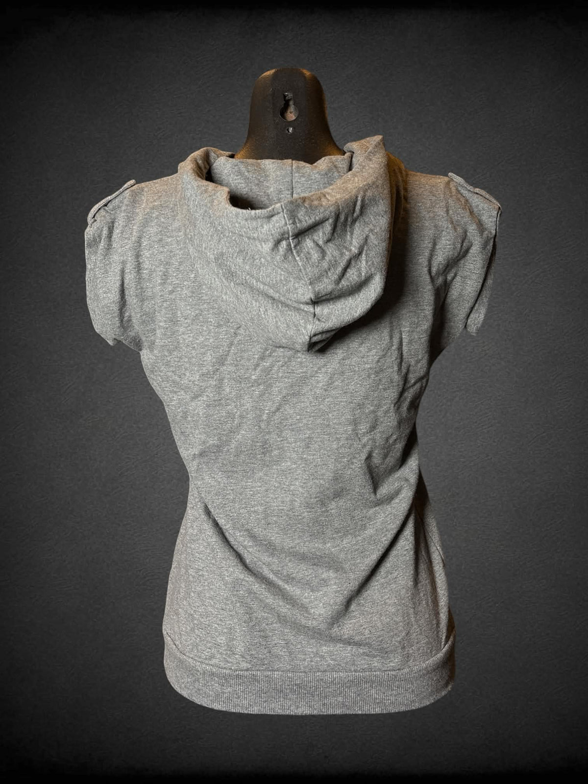 M Abbey Dawn grey zip-up hoodie top with decorative buttons on front